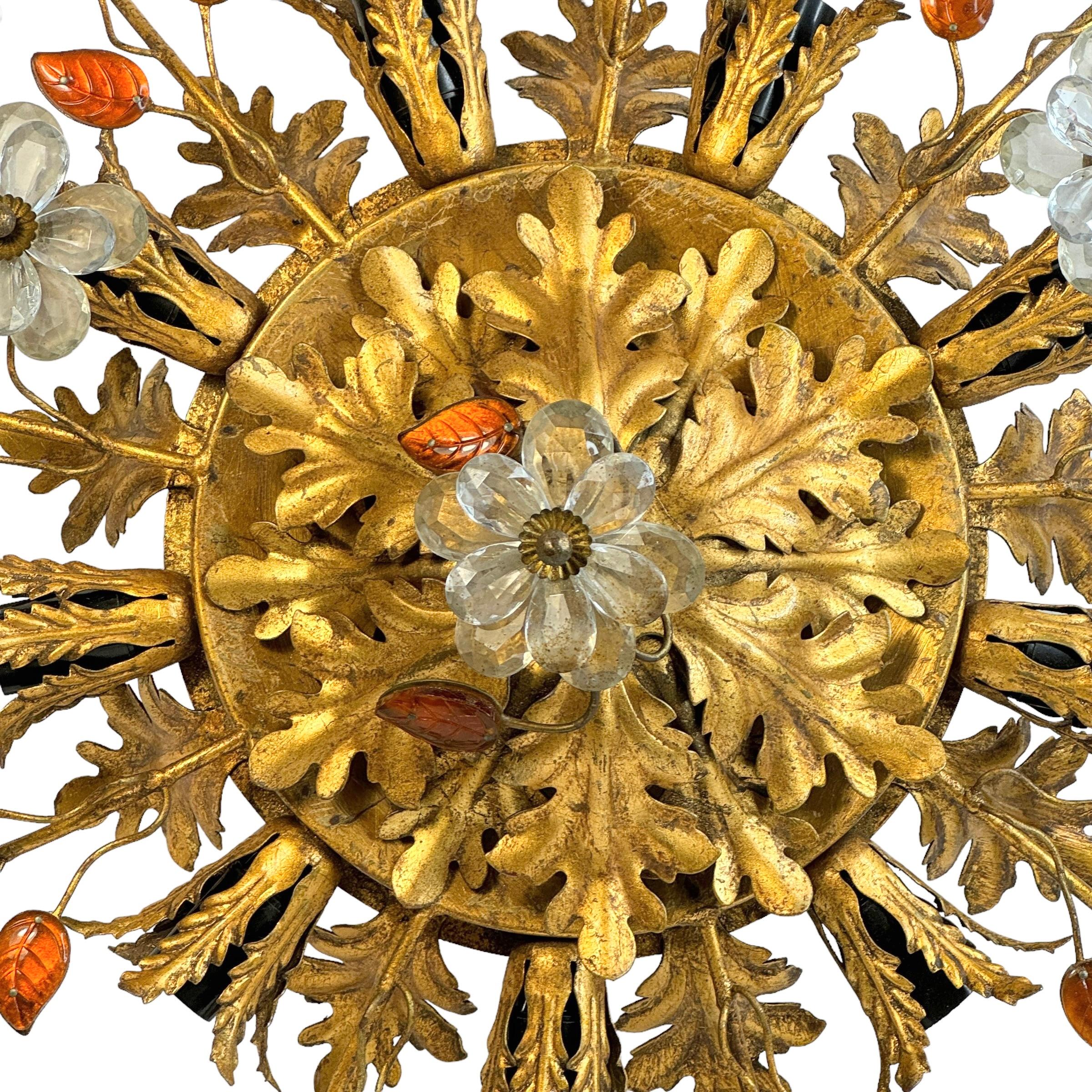 Metal Gigantic Banci Firenze Florentine Murano Glass Flush Mount Tole Toleware Gilt