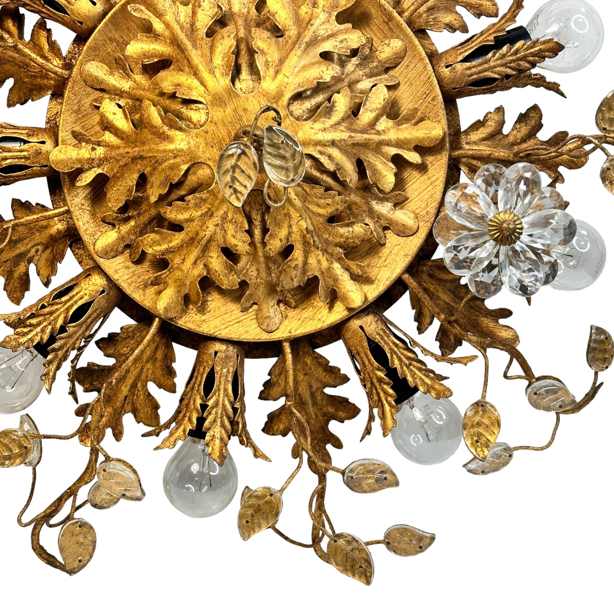 Gigantic Banci Firenze Florentines Muranoglas Einbaubeleuchtung, Tole-Ton, vergoldet im Angebot 1