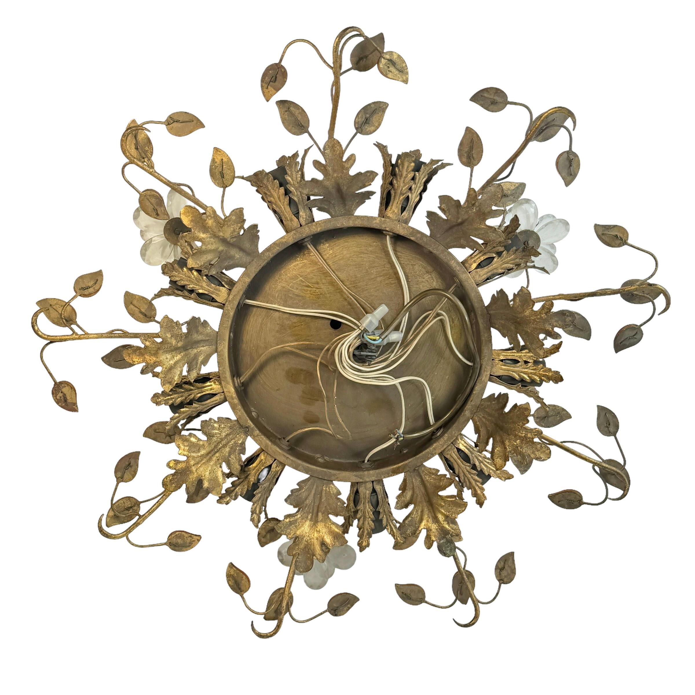 Gigantic Banci Firenze Florentine Murano Glass Flush Mount Tole Toleware Gilt 1