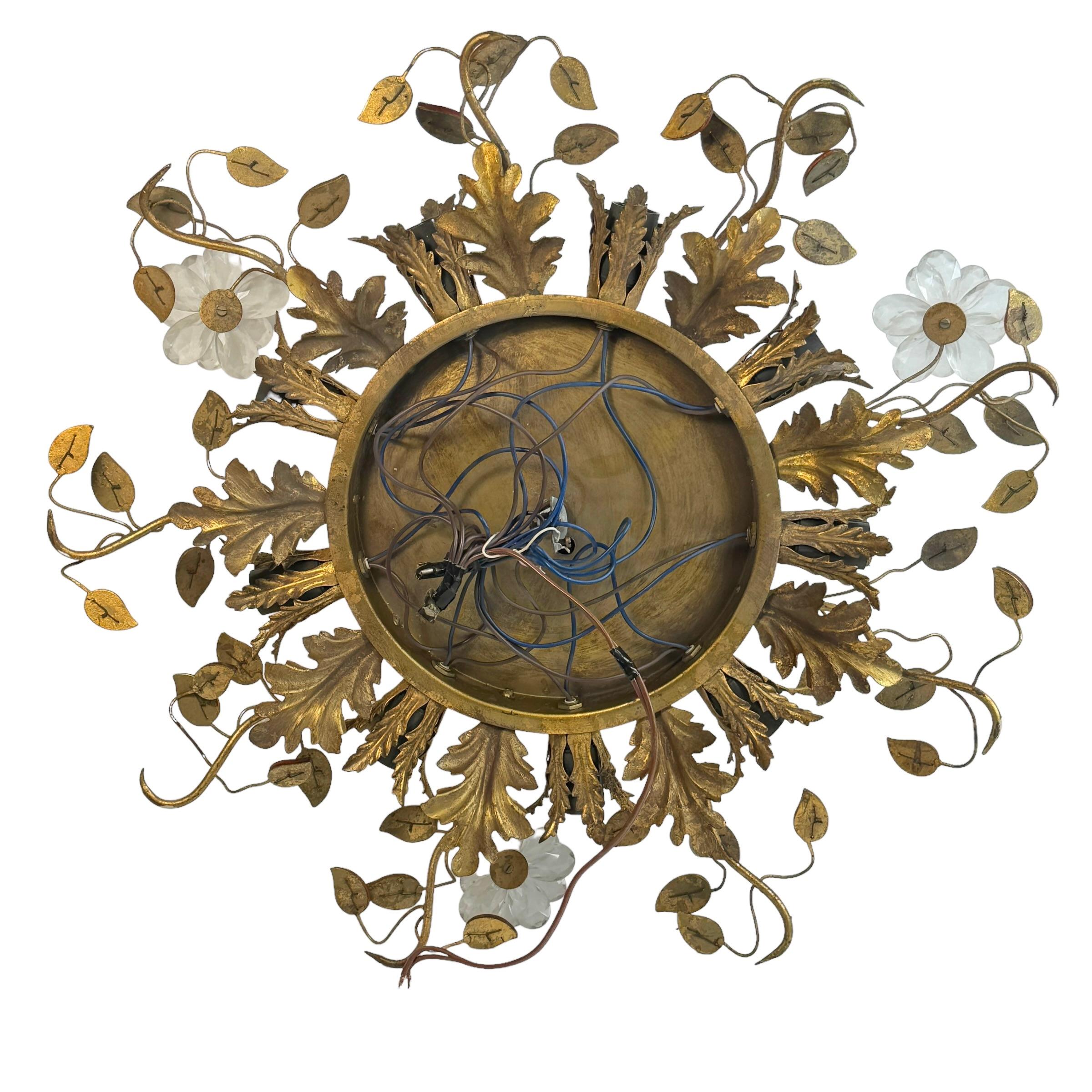 Gigantic Banci Firenze Florentine Murano Glass Flush Mount Tole Toleware Gilt For Sale 1