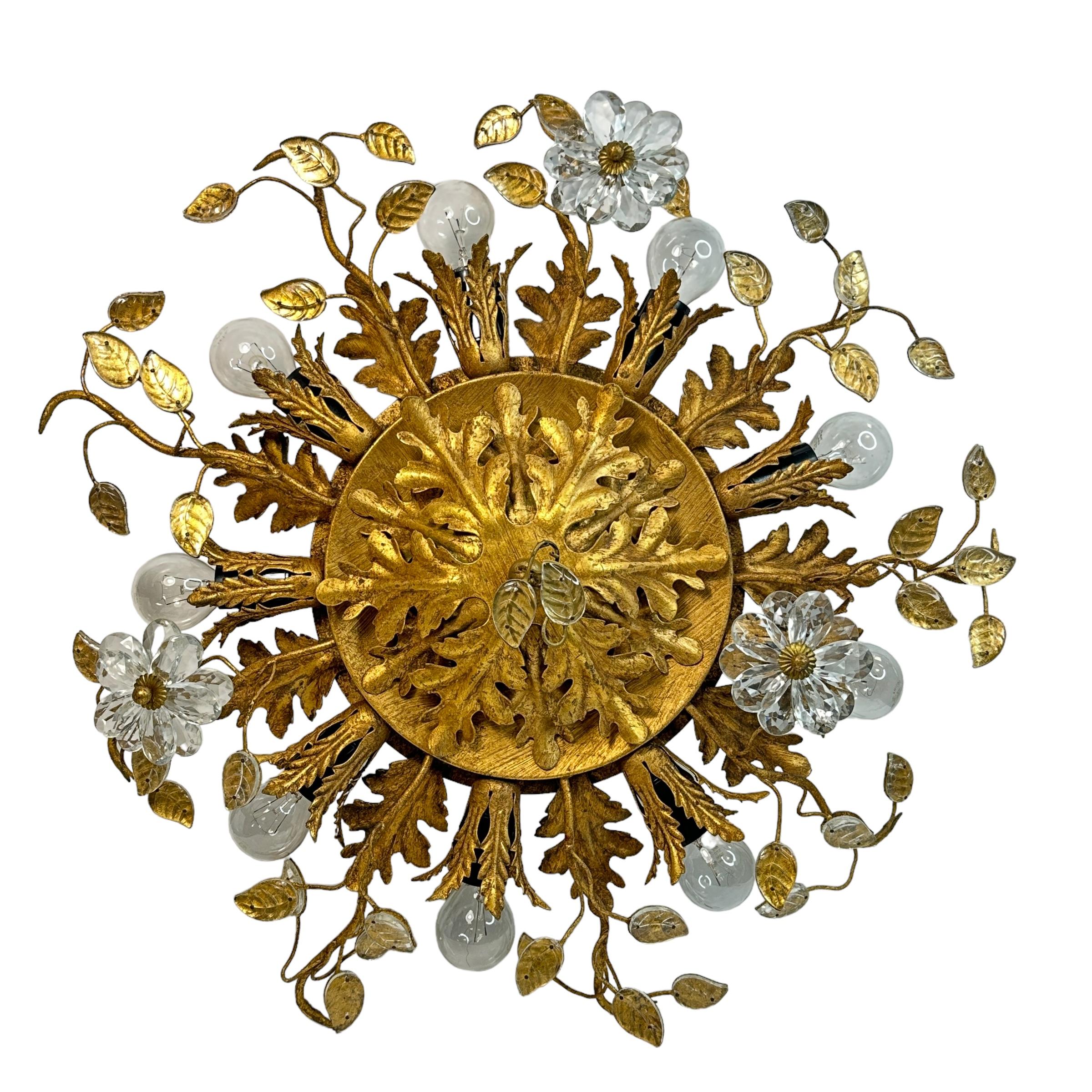 Gigantic Banci Firenze Florentines Muranoglas Einbaubeleuchtung, Tole-Ton, vergoldet im Angebot