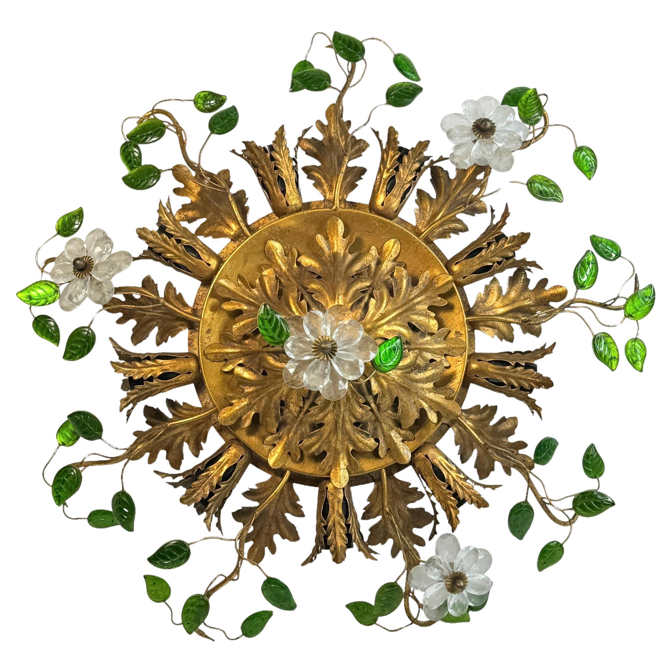 Gigantesco Banci Firenze, montatura da incasso in vetro di Murano Tole Toleware Gilt in vendita