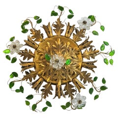 Gigantic Banci Firenze Florentine Murano Glass Flush Mount Tole Toleware Gilt