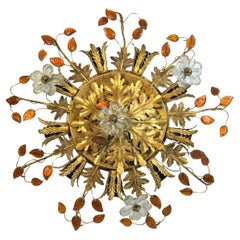 Gigantic Banci Firenze Florentine Murano Glass Flush Mount Tole Toleware Gilt
