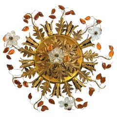 Gigantic Banci Firenze Florentine Murano Glass Flush Mount Tole Toleware Gilt