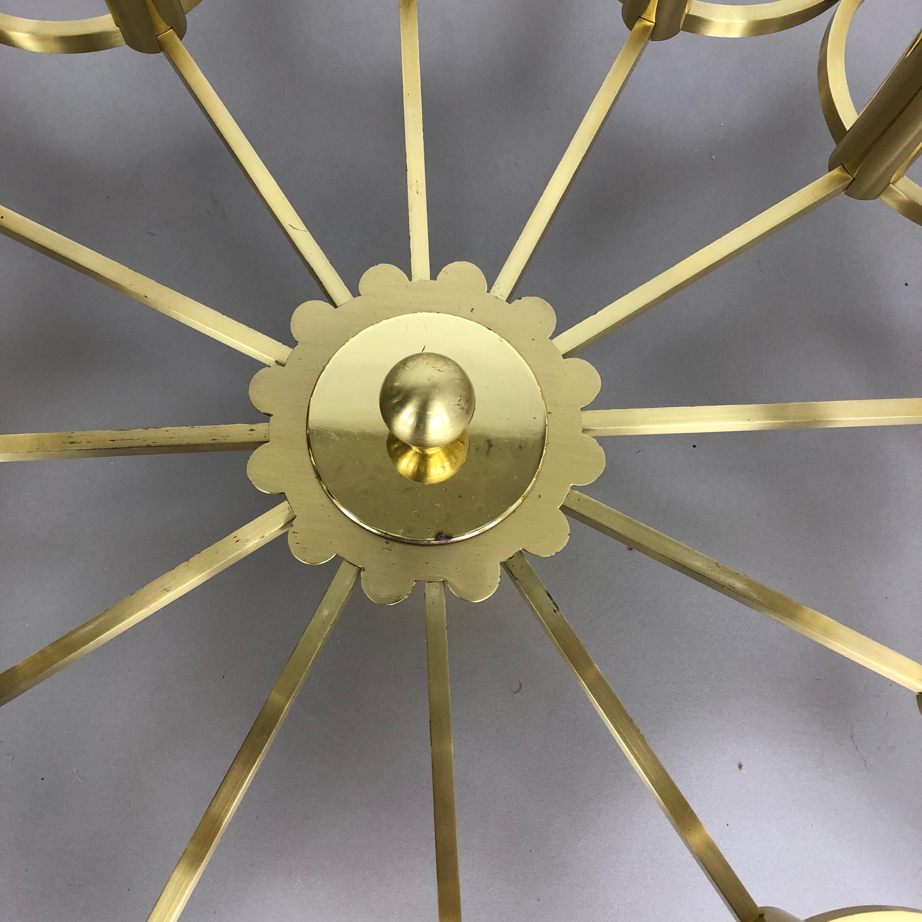 Gigantic Brass 24 Bulb Stilnovo Style Flush Mount Ceiling Light, Italy 1960s For Sale 6