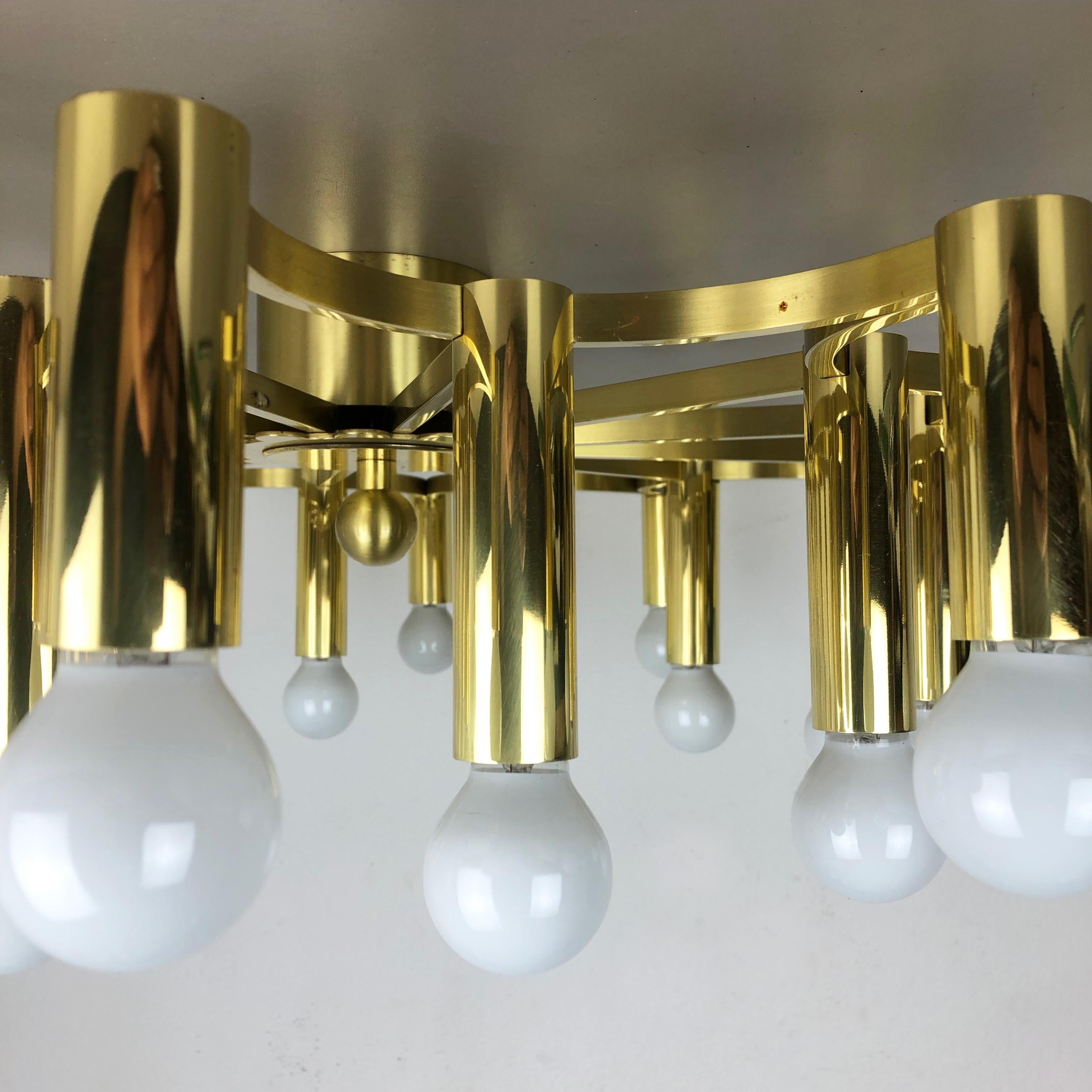 Gigantic Brass 24 Bulb Stilnovo Style Flush Mount Ceiling Light, Italy 1960s For Sale 2