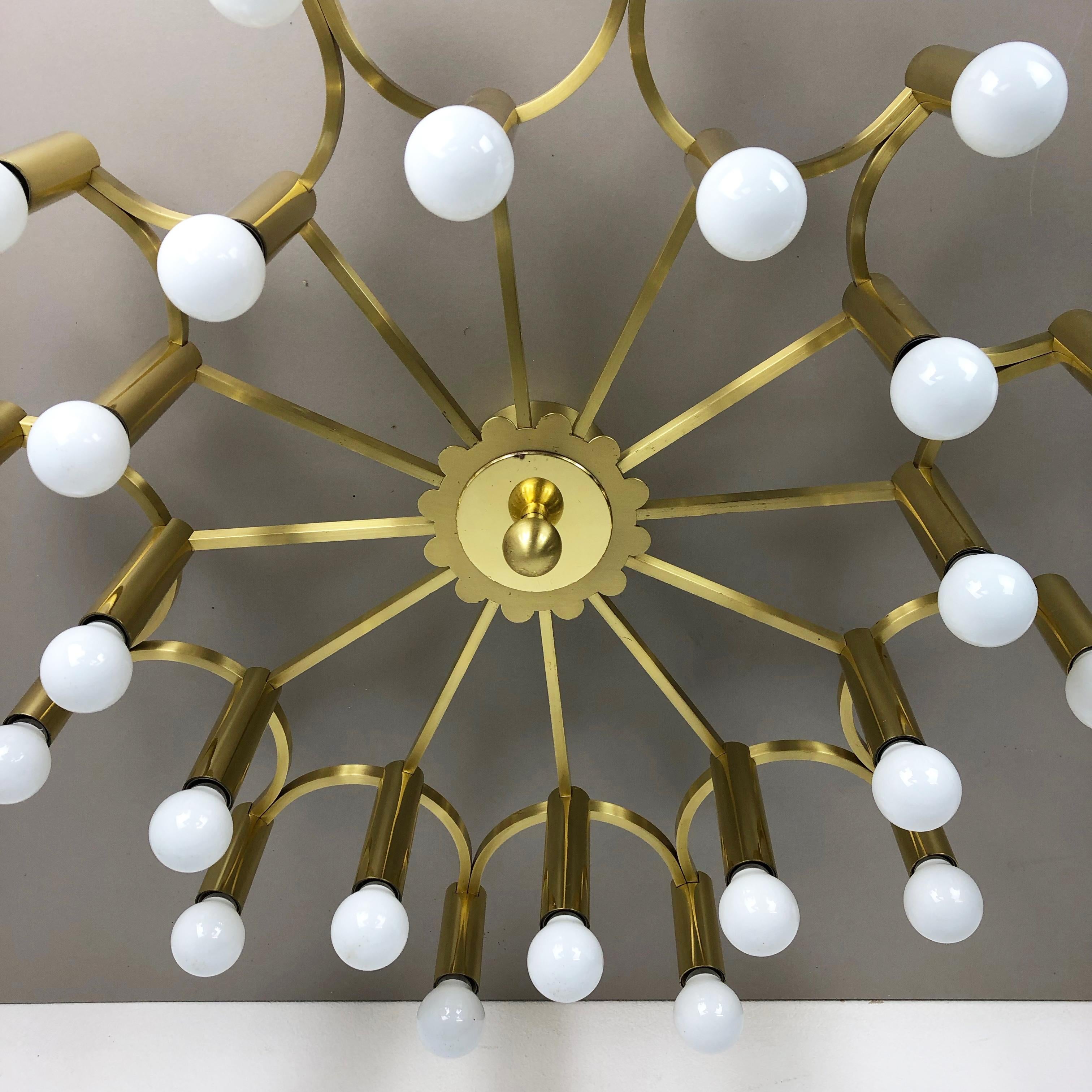 Gigantic Brass 24 Bulb Stilnovo Style Flush Mount Ceiling Light, Italy 1960s For Sale 3