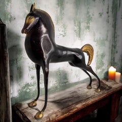 Gigantic Bronzed Etruscan Horse Sculpture Weinberg Style 1970s, Italy