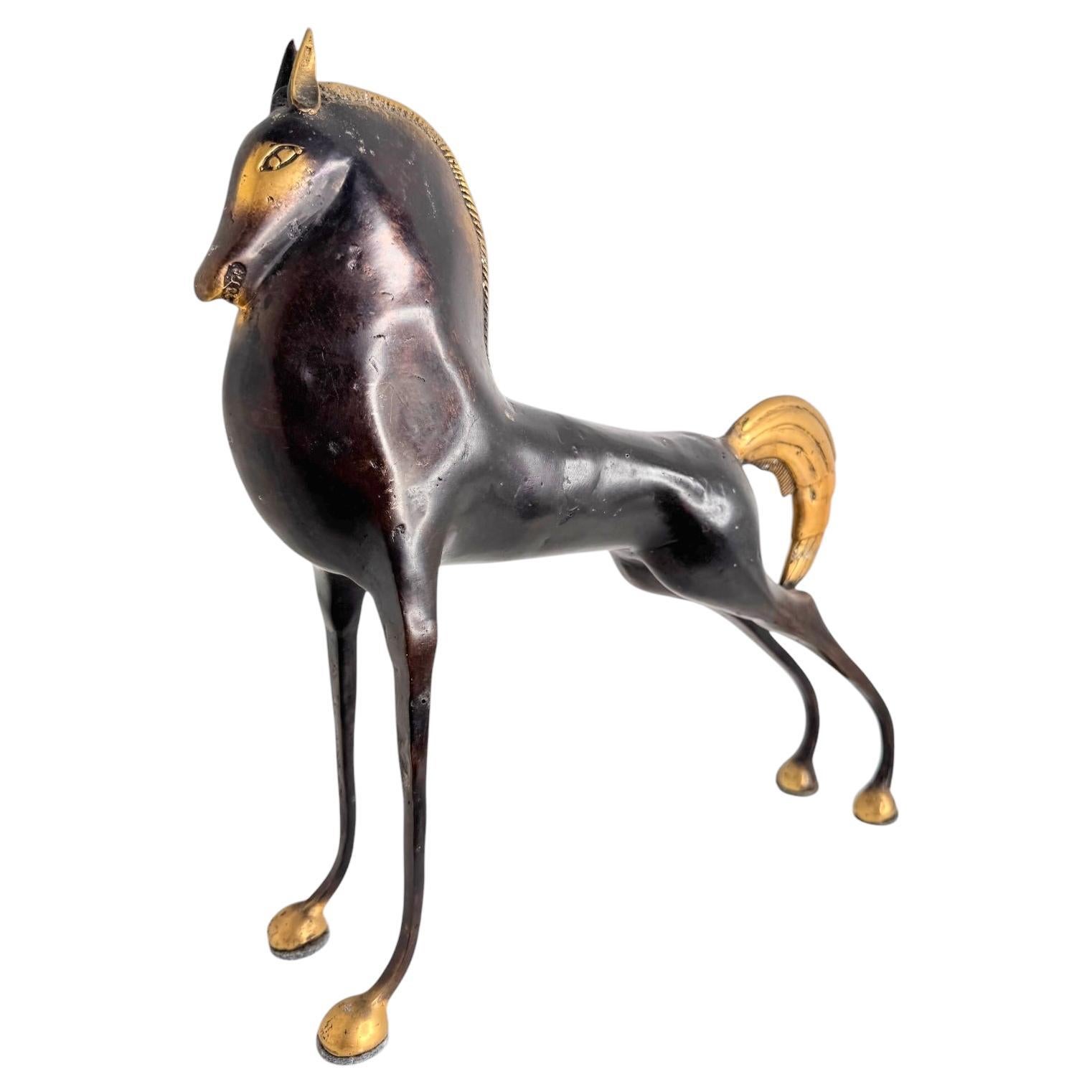 Gigantesca Escultura Bronceada de Caballo Etrusco Estilo Weinberg Años 70, Italia