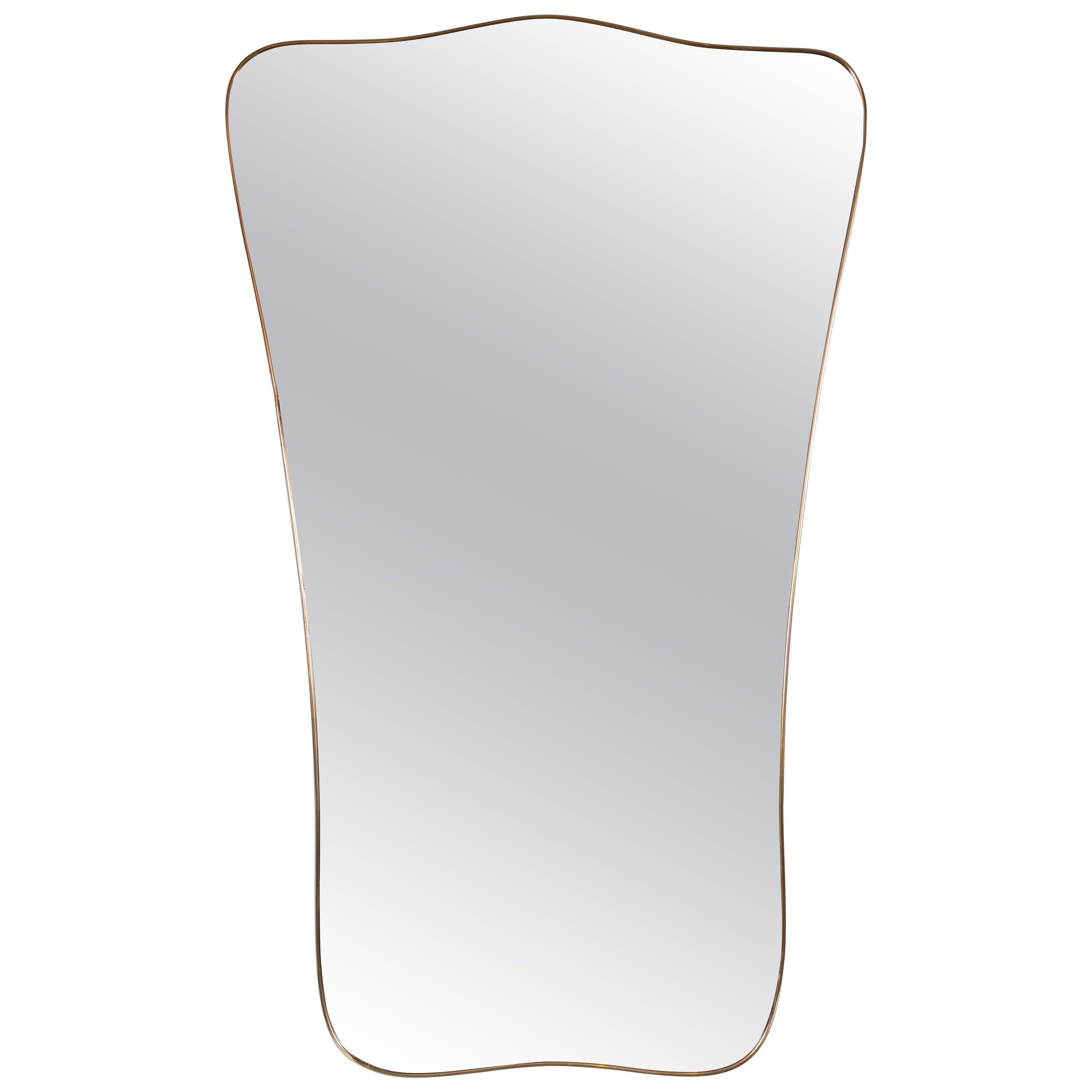 Gigantesco specchio a forma di scudo in ottone di design italiano