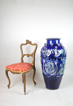 Gigantic Majolica Floor Vase Hand Painted, Austria, circa 1890