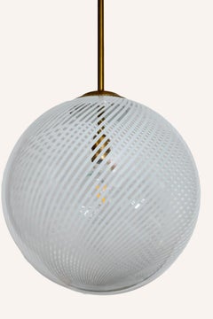 Gigantic Mid Century Italian Murano Swirl Globe Ceiling Light, UL Certified