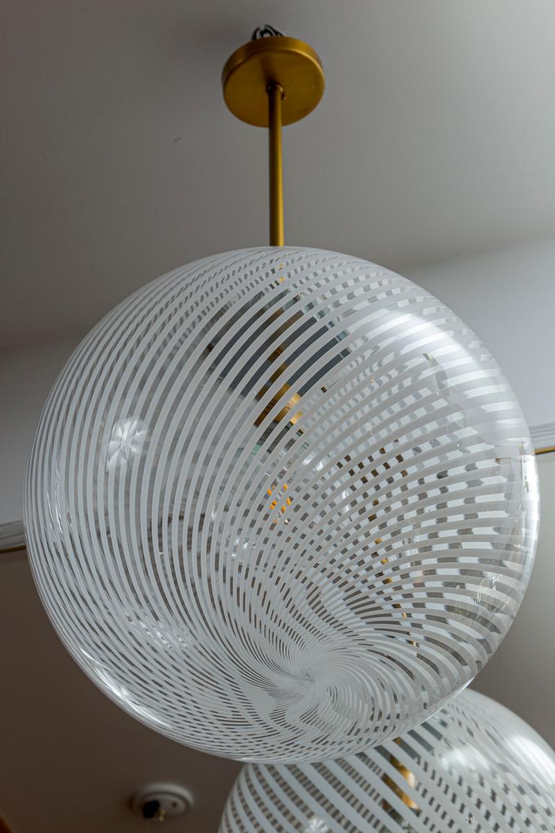 Gigantic Mid Century Italian Murano Swirl Globe Ceiling Light, UL Certified For Sale 1