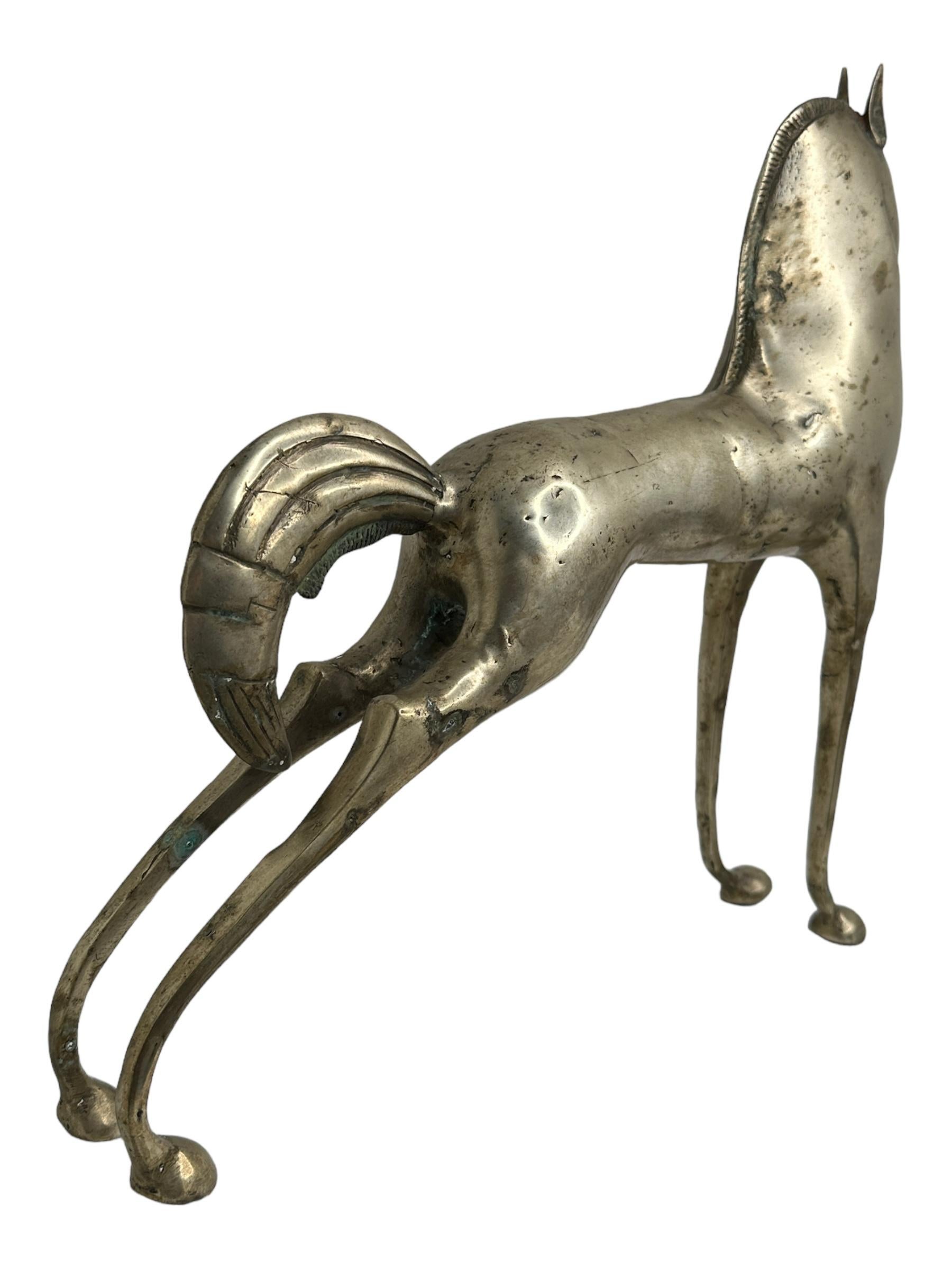 Patinated Gigantic Nickel Etruscan Horse Sculpture Weinberg Style 1970s, Italy For Sale