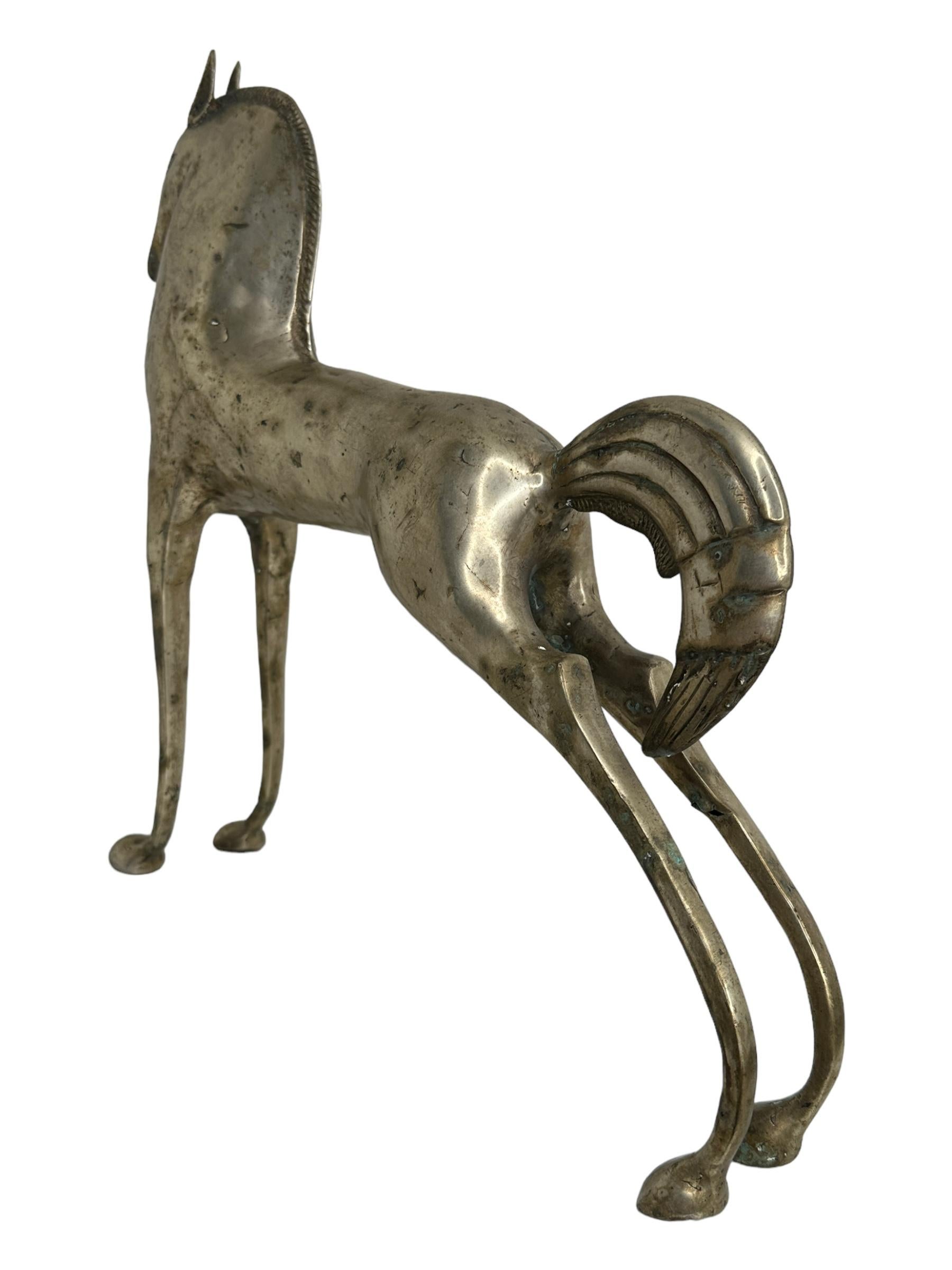 Gigantic Nickel Etruscan Horse Sculpture Weinberg Style 1970s, Italy In Good Condition For Sale In Nuernberg, DE