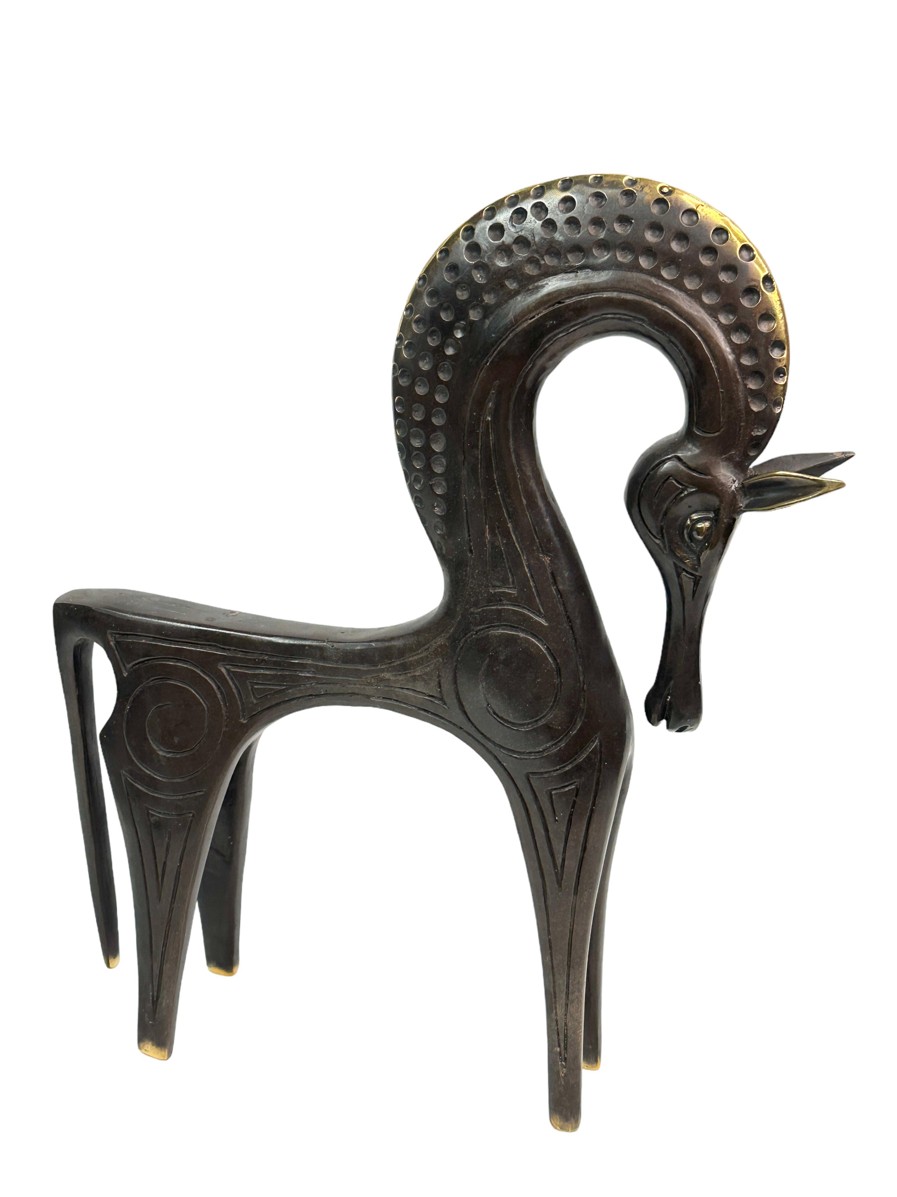 Mid-Century Modern Gigantic Patinated Etruscan Horse Sculpture Weinberg Style 1970s, Greece For Sale