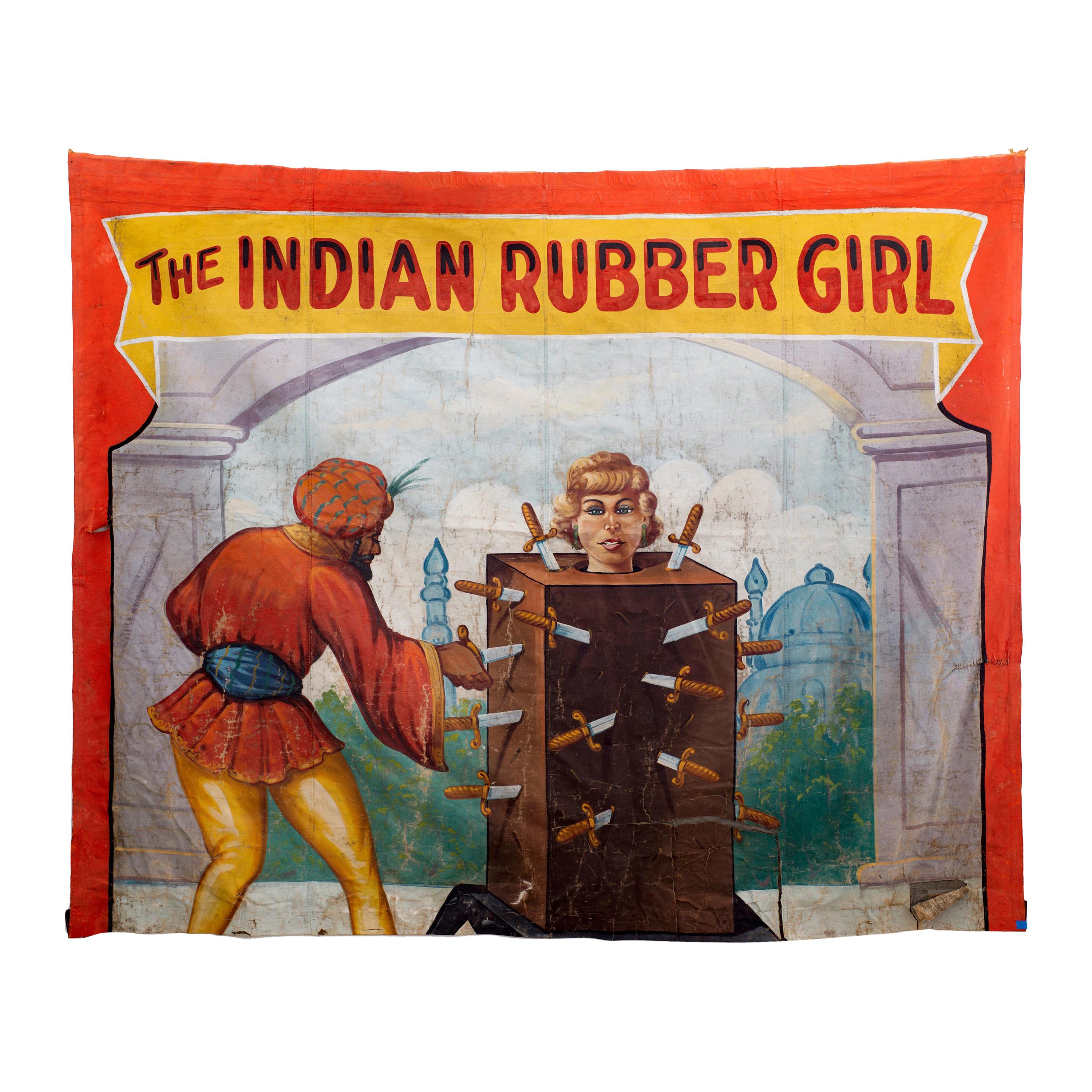Gigantic "Rubber Girl" Circus Banner, circa 1940s
