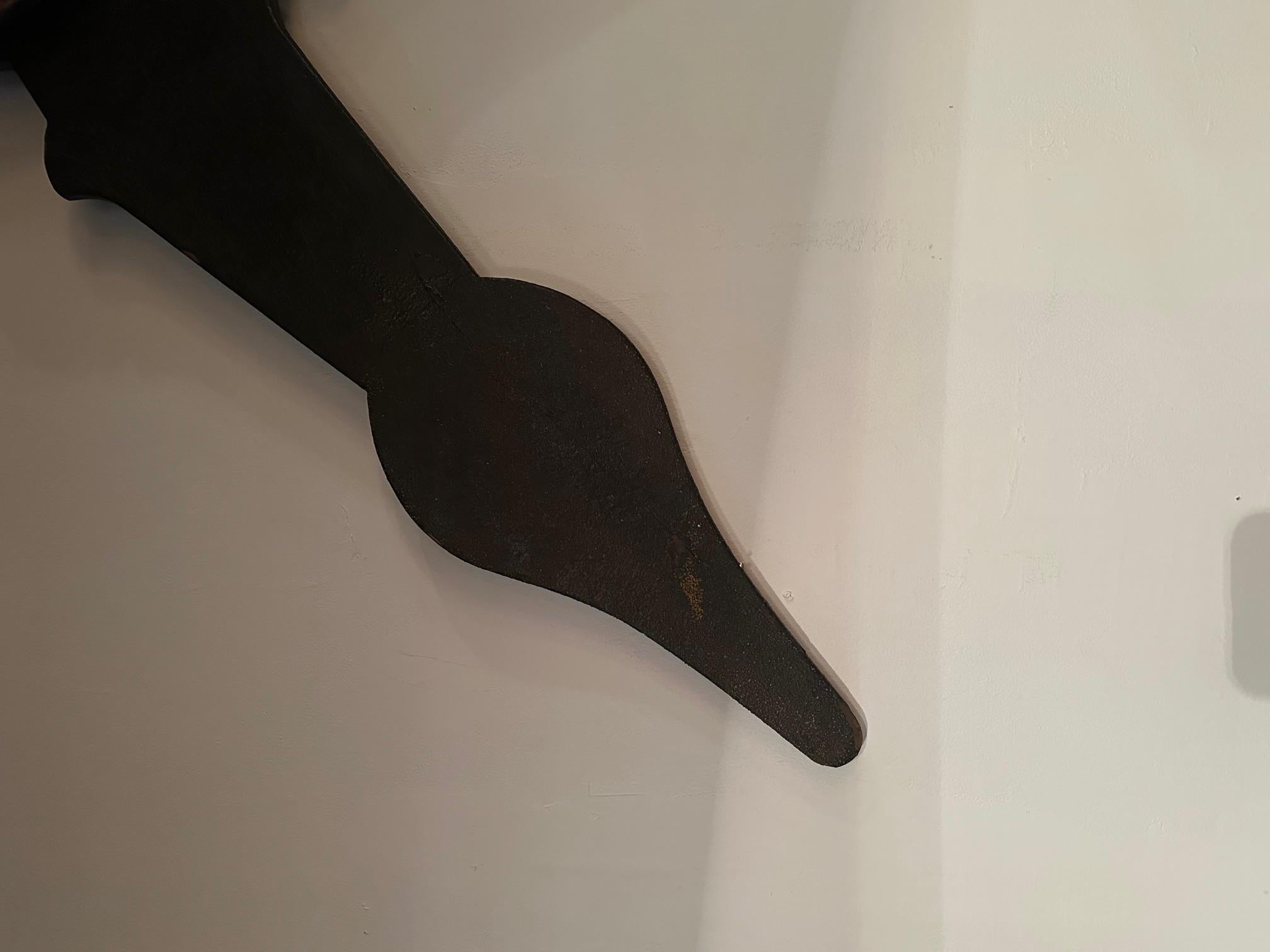 Gigantic Rustic Found Carved Wooden Clock Tower Hands In Distressed Condition For Sale In Hopewell, NJ