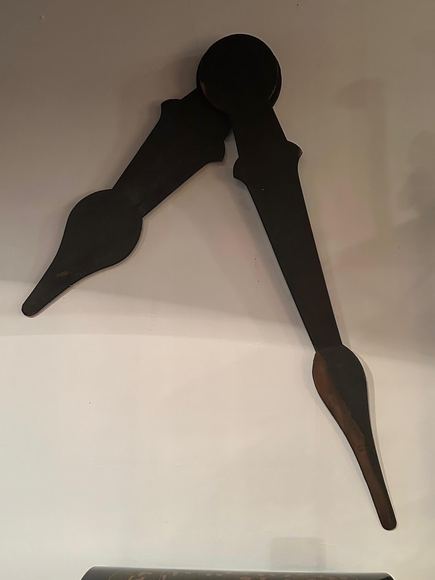 Gigantic Rustic Found Carved Wooden Clock Tower Hands For Sale 2