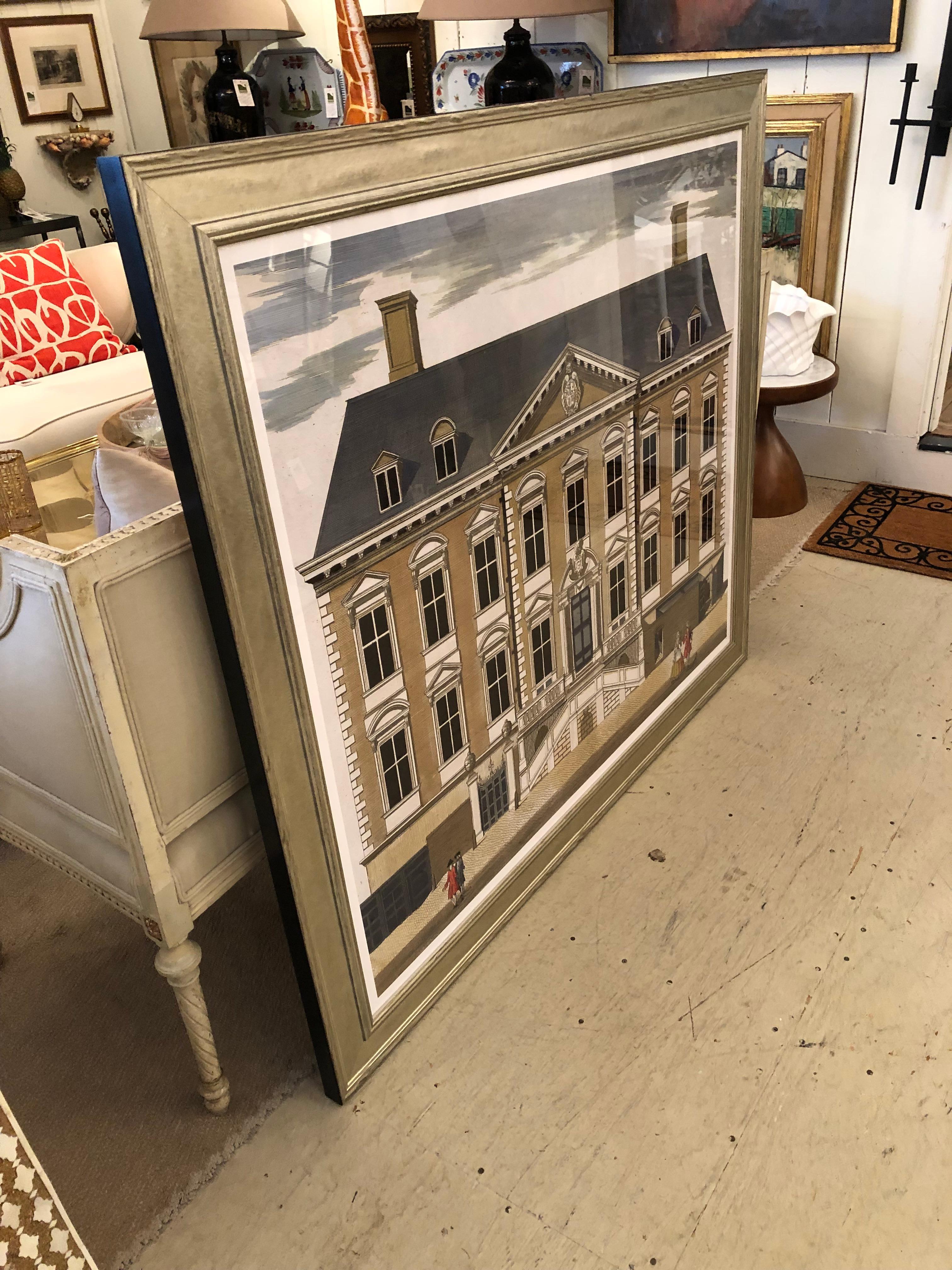 American Colonial Gigantic Striking Print of Colonial Mansion For Sale