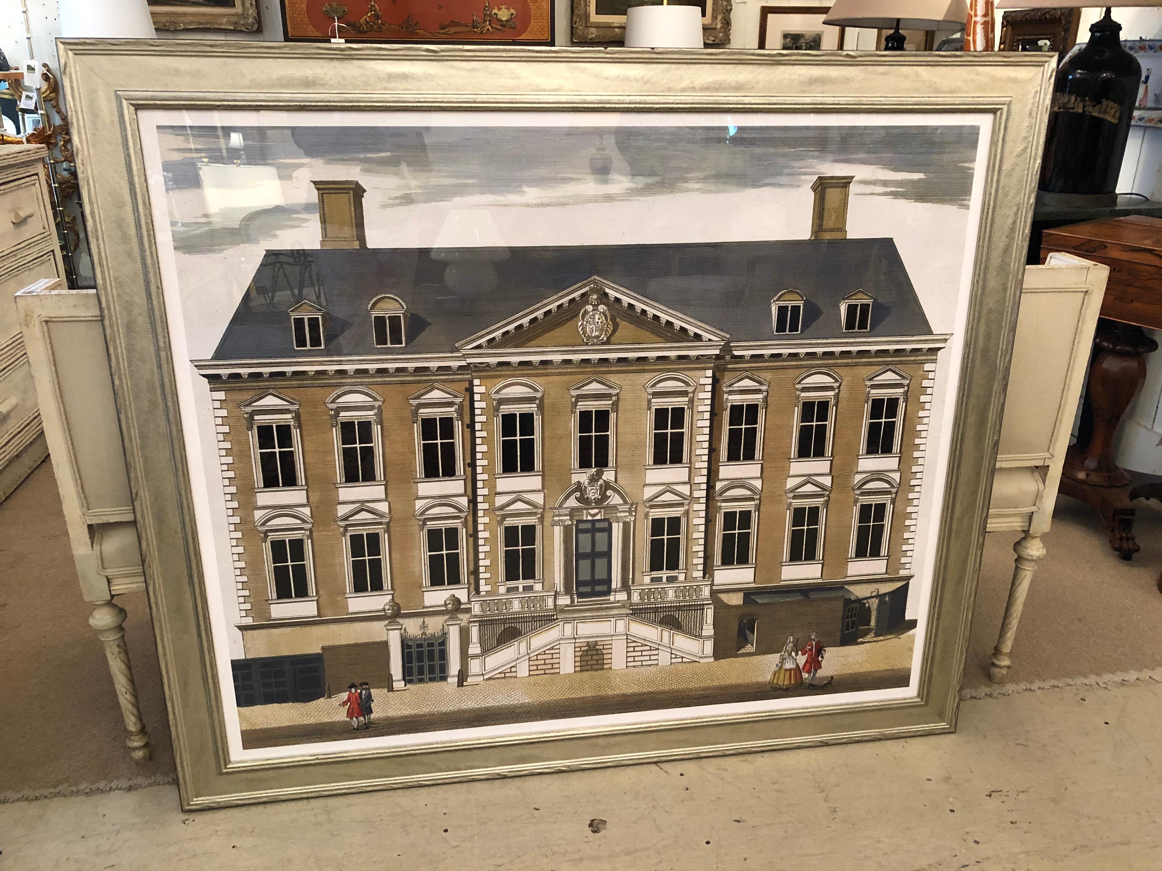American Gigantic Striking Print of Colonial Mansion For Sale