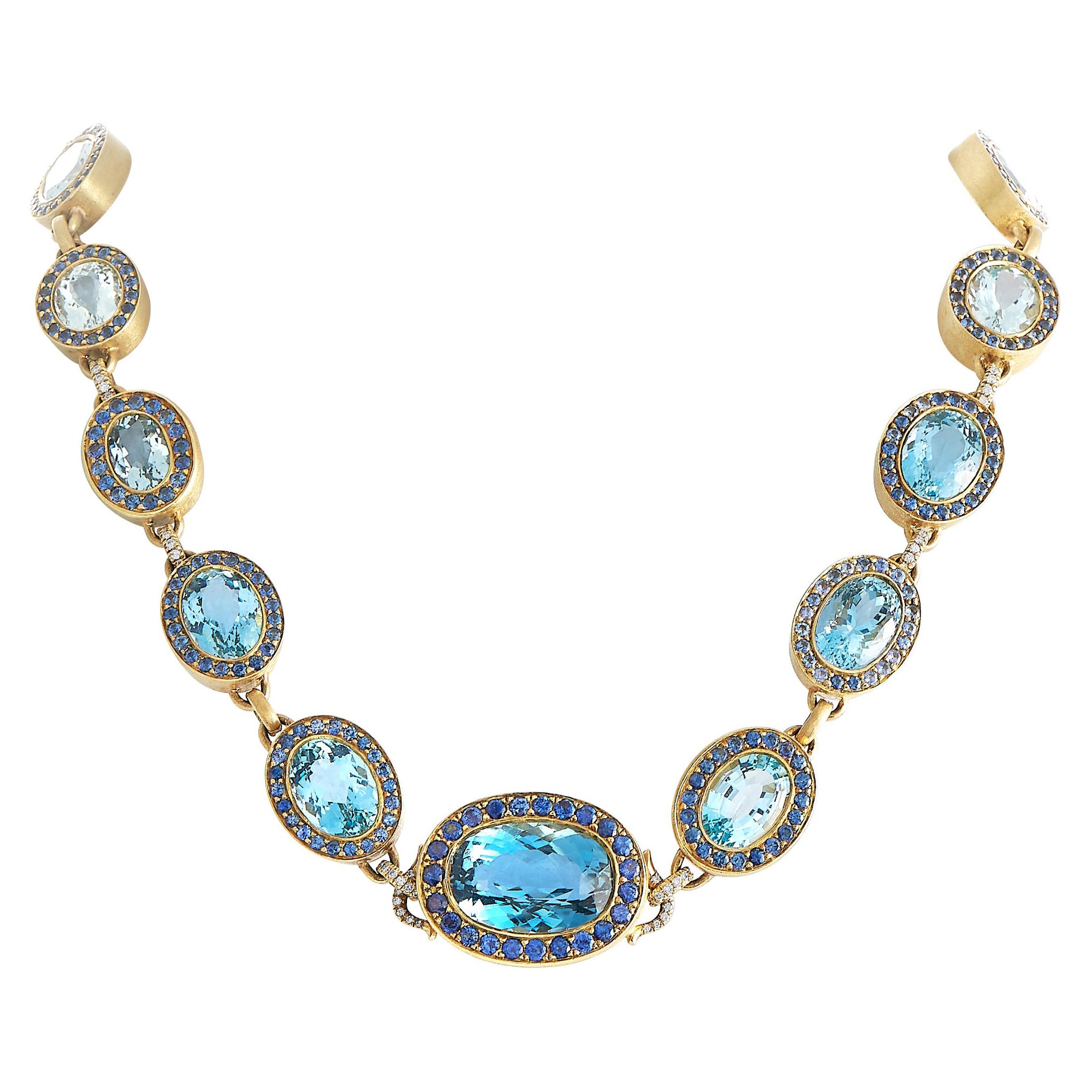 Gigi Halskette aus 18 Karat Gelbgold mit 1,0 Karat Diamanten, Saphiren, Topas und Aquamarin