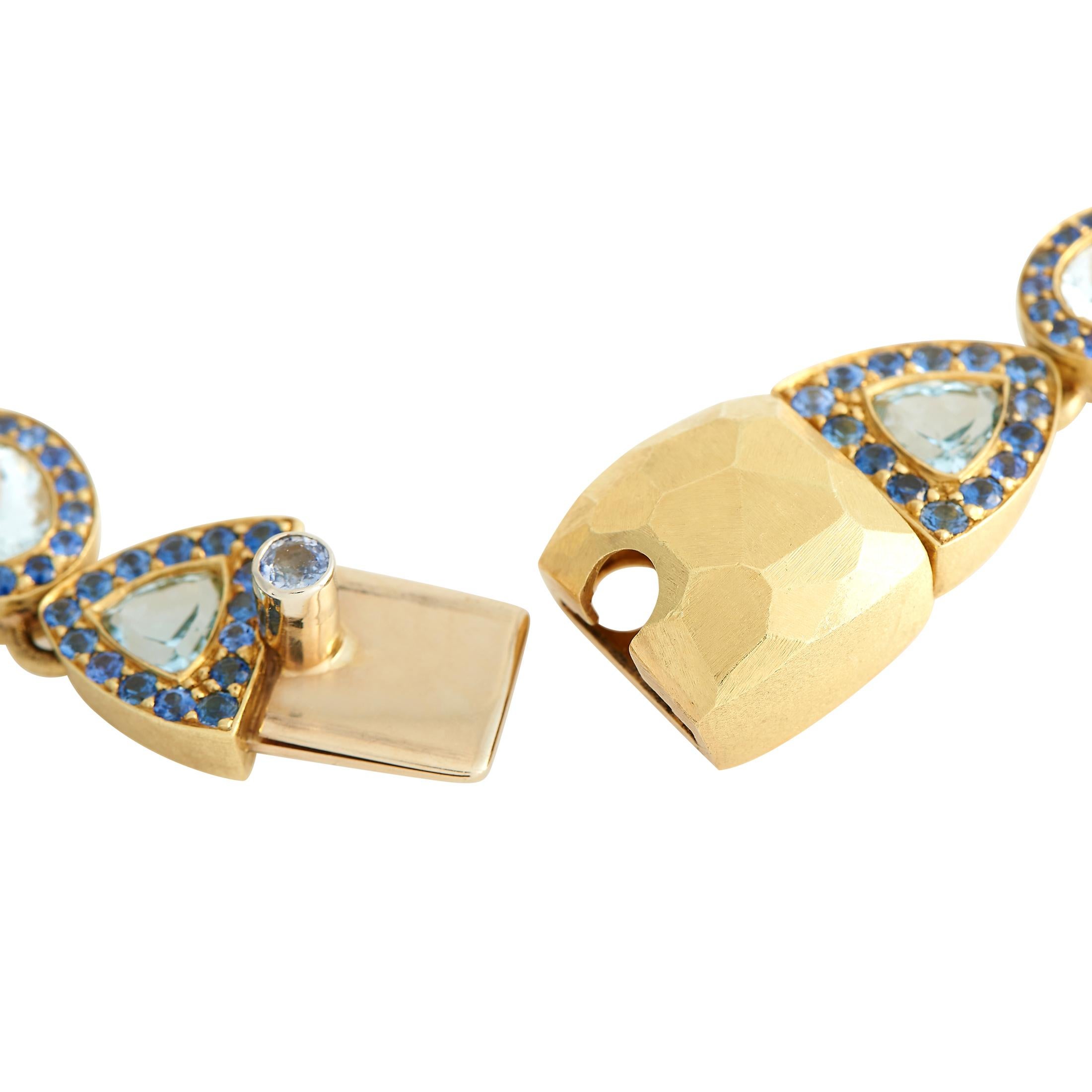 Gigi 18K Yellow Gold 1.0C Diamond, Sapphire, Topaz and Aquamarine Necklace In Excellent Condition In Southampton, PA