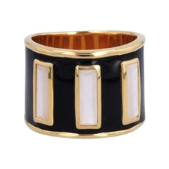 Gigi Black Enamel Banded Pearl Ring with Mother of Pearl