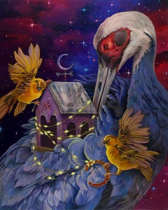 „Lighting The Way“ von Gigi Chen, Acrylgemälde skurriler Vögel