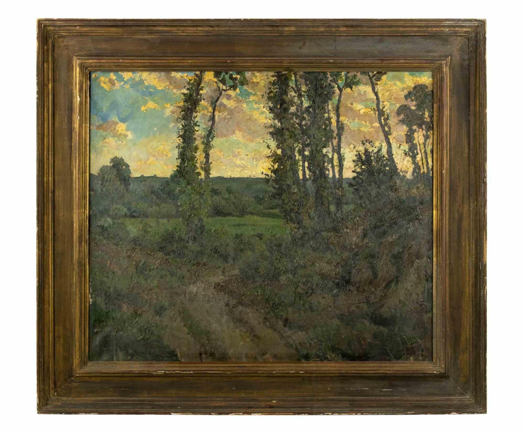 Paesaggio lombardo - Dipinto ad olio di Gigi Comolli - 1928