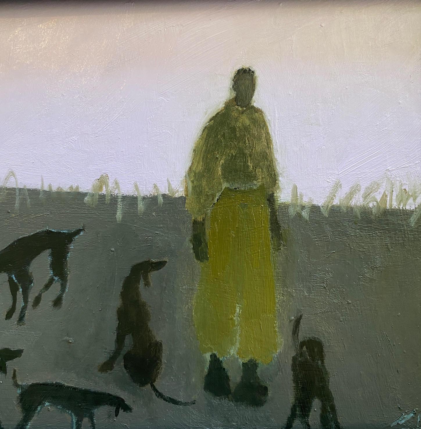 Callez les chiens/le bord du terrain - Noir Figurative Painting par Gigi Mills