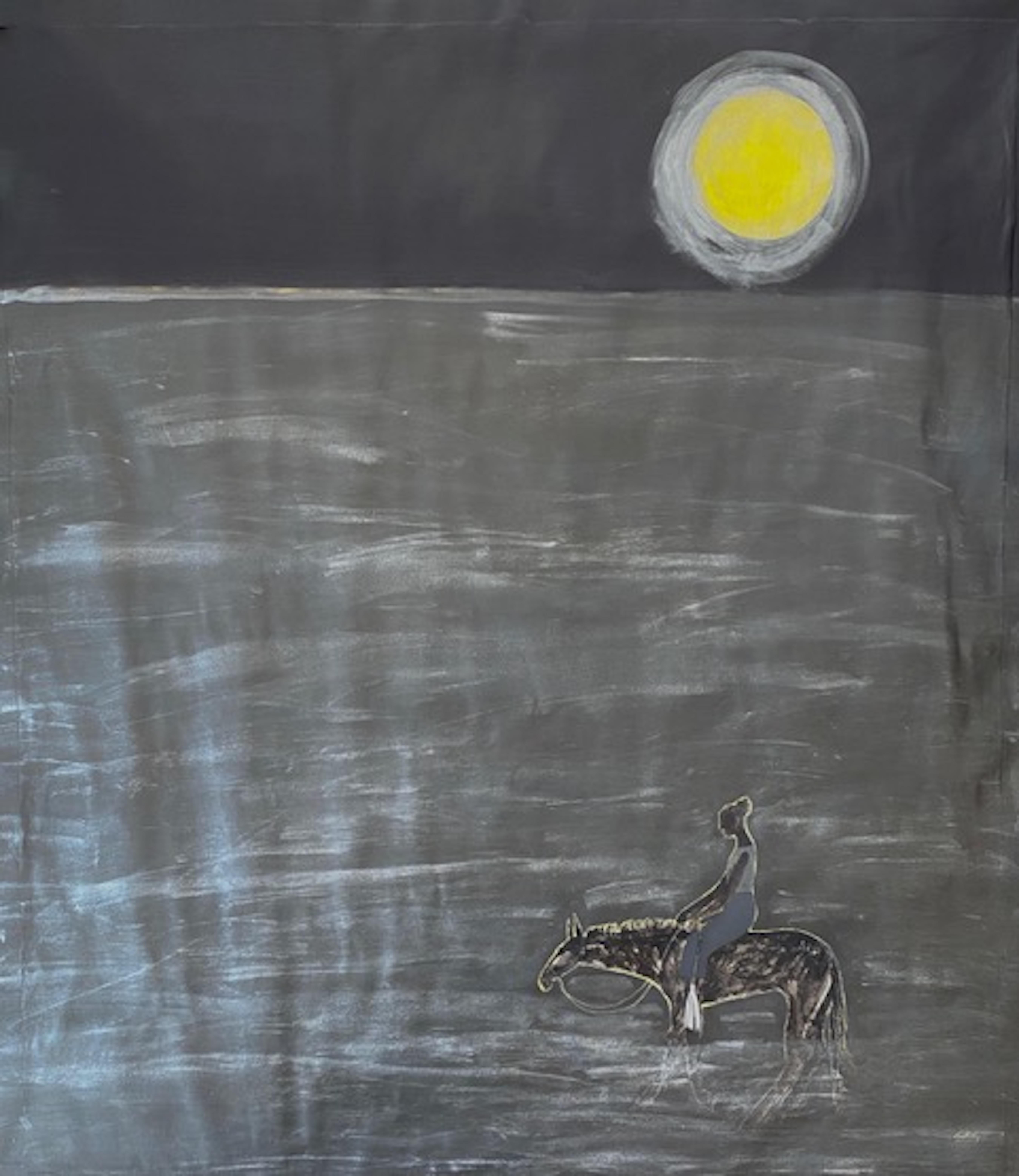 Gigi Mills Animal Painting - Moon and Lake/ Chartreuse