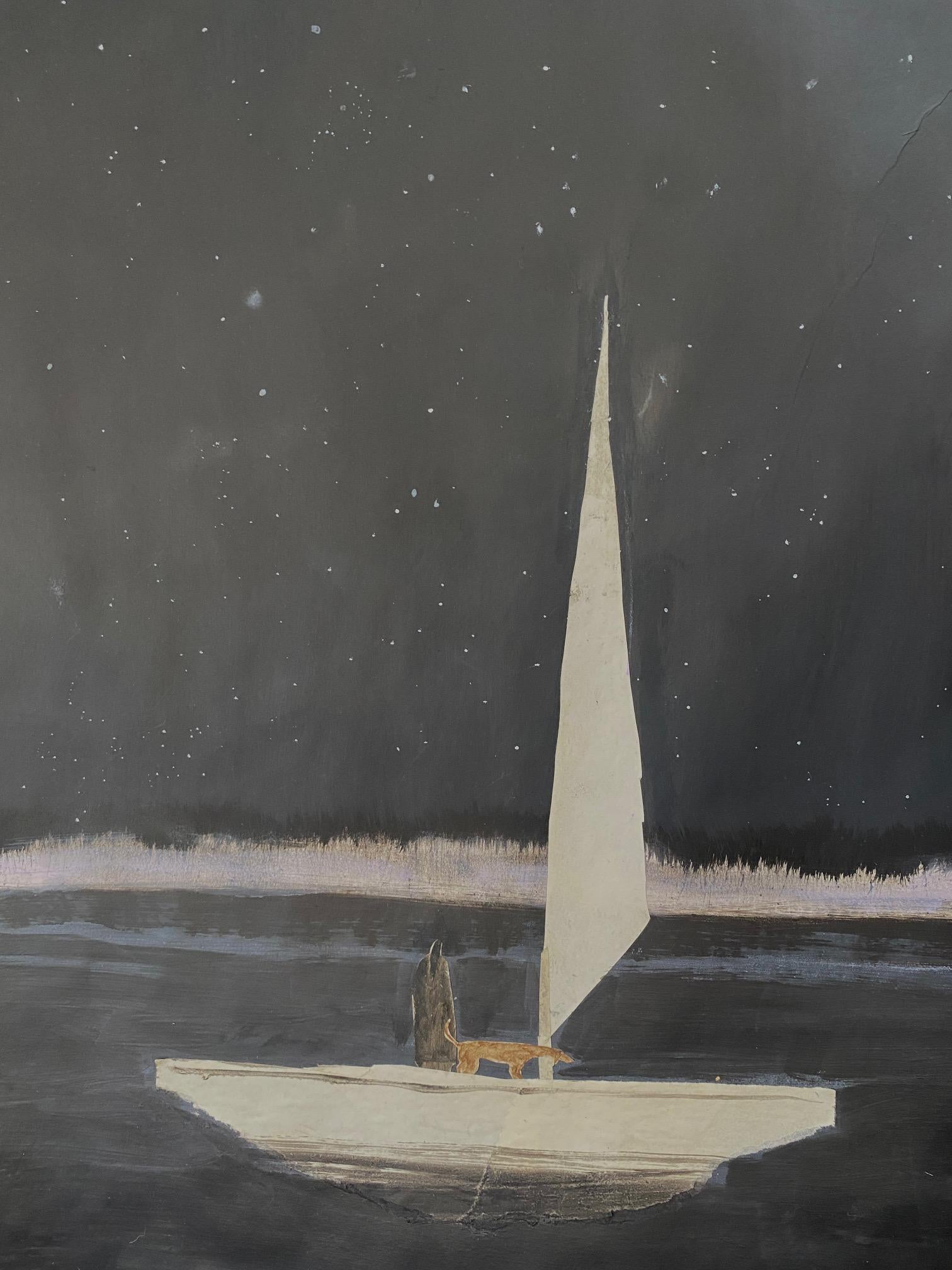 Night Sail/Violet Distance  - Contemporary Painting by Gigi Mills