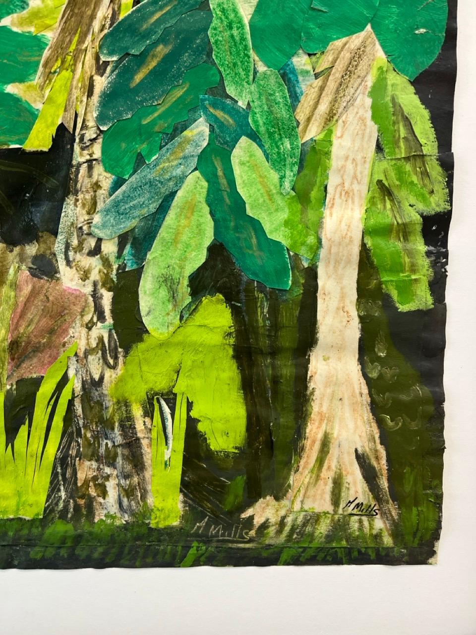 Night Sky/Tropical Forest - Contemporary Painting by Gigi Mills