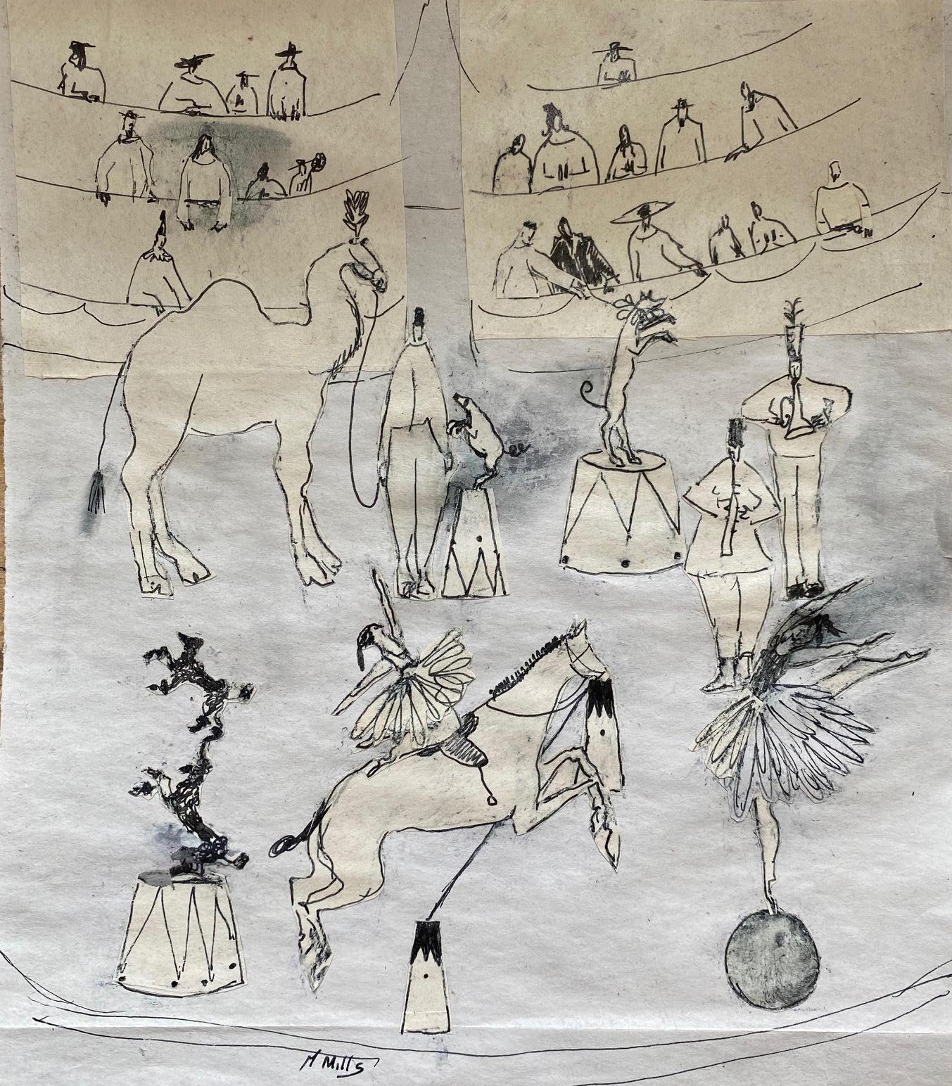 Circus/Camel and Balancing Poodles - Print by Gigi Mills