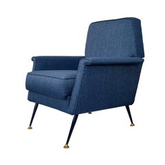 Gigi Radice zugeschriebener Sessel für Minotti aus blauem Leinen 1960er Jahre