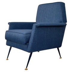 Vintage Gigi Radice Attributed Armchair for Minotti in Blue Linen 1960's