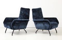 Gigi Radice Blue Velvet Lounge Chairs 1960's Design