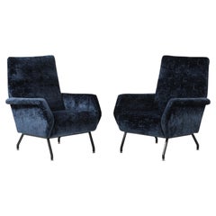 Gigi Radice Blue Velvet Lounge Chairs 1960's Design