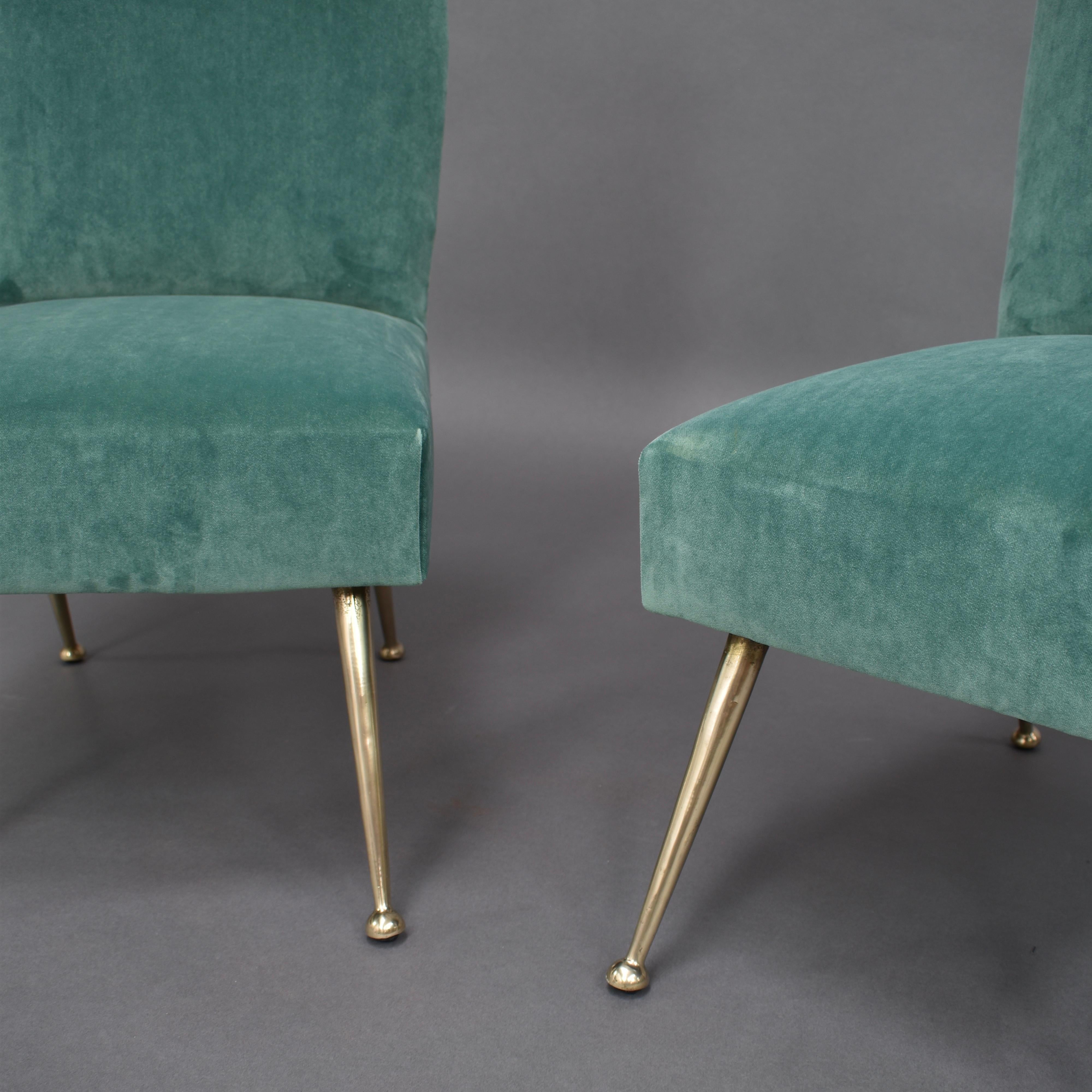 Brass Gigi Radice Elegant and Trendy Pair of Side Chairs for Minotti, Italy, 1950s For Sale