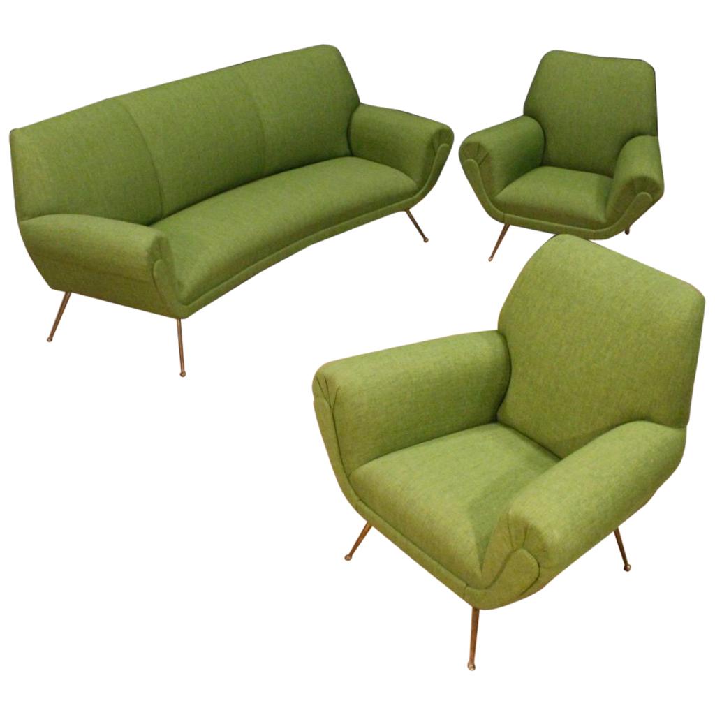 Gigi Radice for Minotti 20th Century Green Fabric Italian Armchairs and Sofa