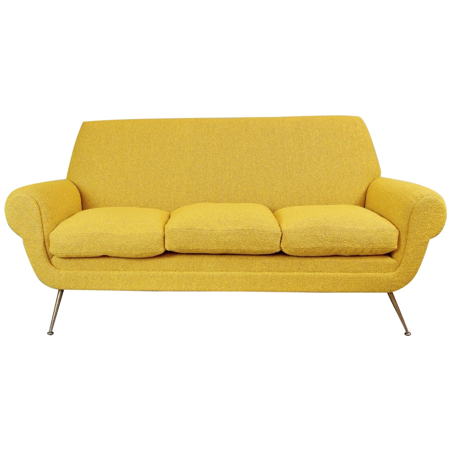 Gigi Radice for Minotti 3-Seat Sofa, 1950s, Curry Color New Upholstery