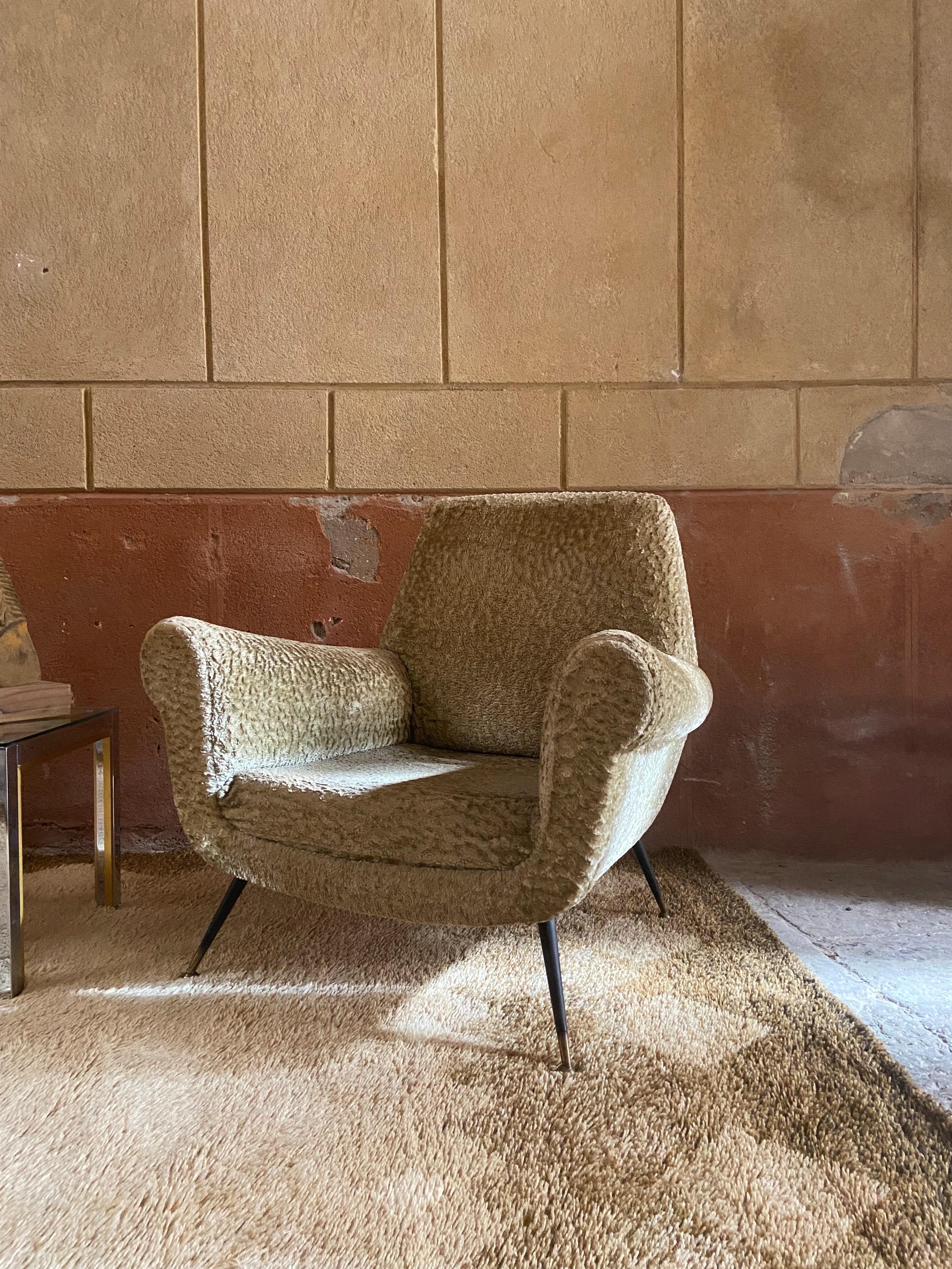Mid-Century Modern Gigi Radice for Minotti Club Lounge Armchairs in Velvet, Italy, circa 1950
