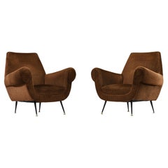 Gigi Radice for Minotti Club Lounge Armchairs in Velvet Mohair Italy circa 1950