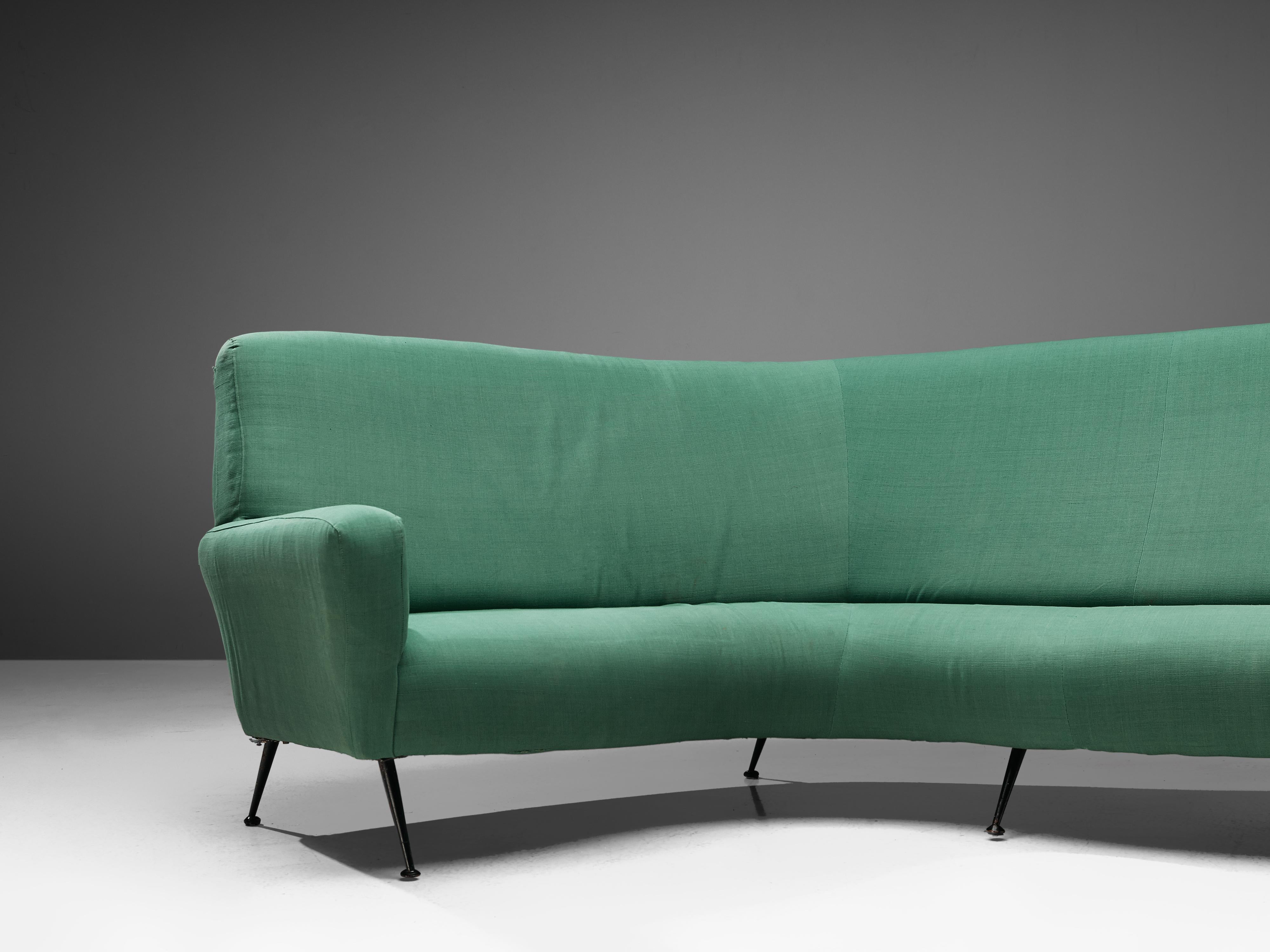 20th Century Gigi Radice for Minotti Curved Sofa in Green Upholstery
