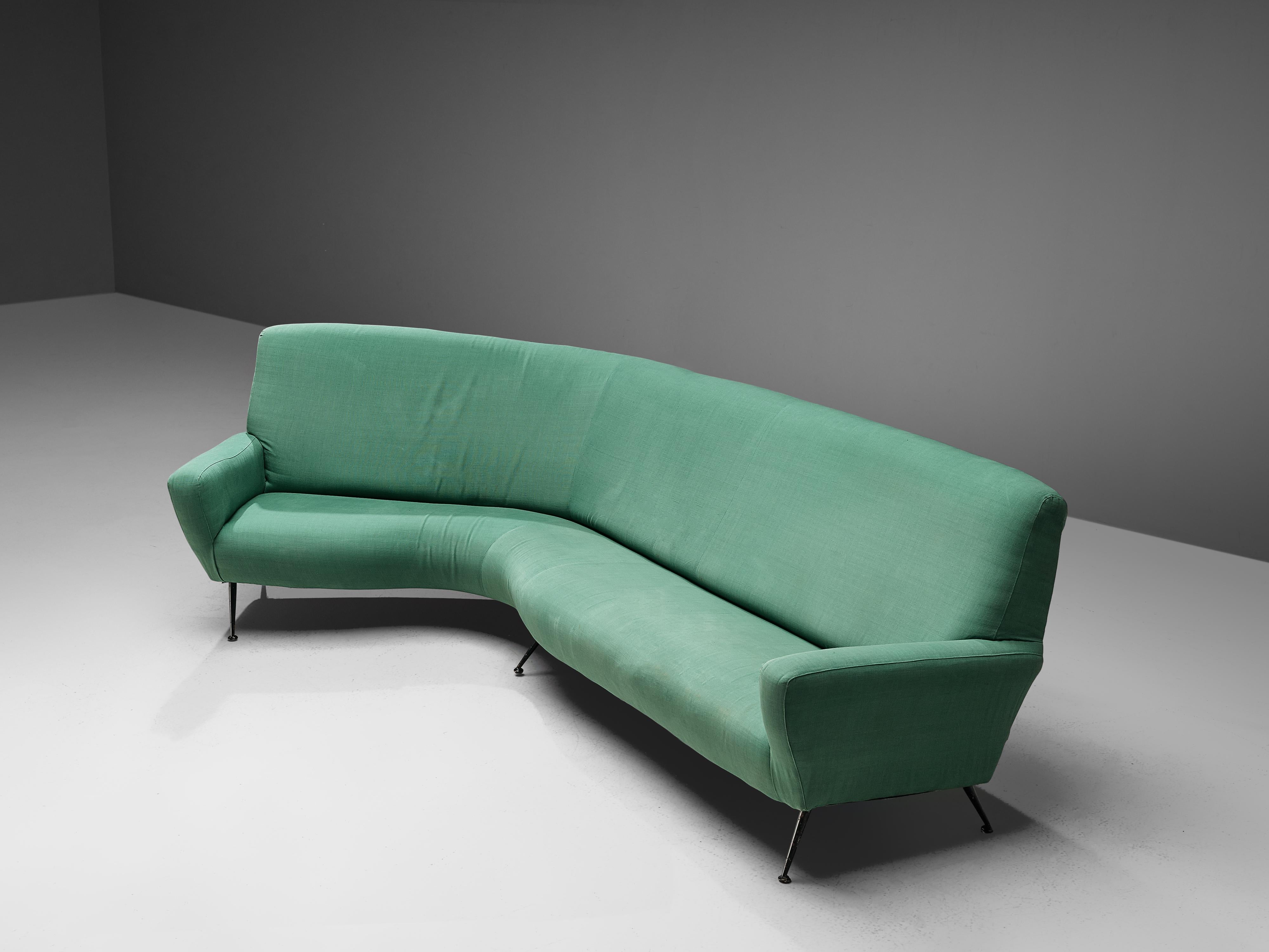 Mid-Century Modern Gigi Radice for Minotti Curved Sofa in Green Upholstery