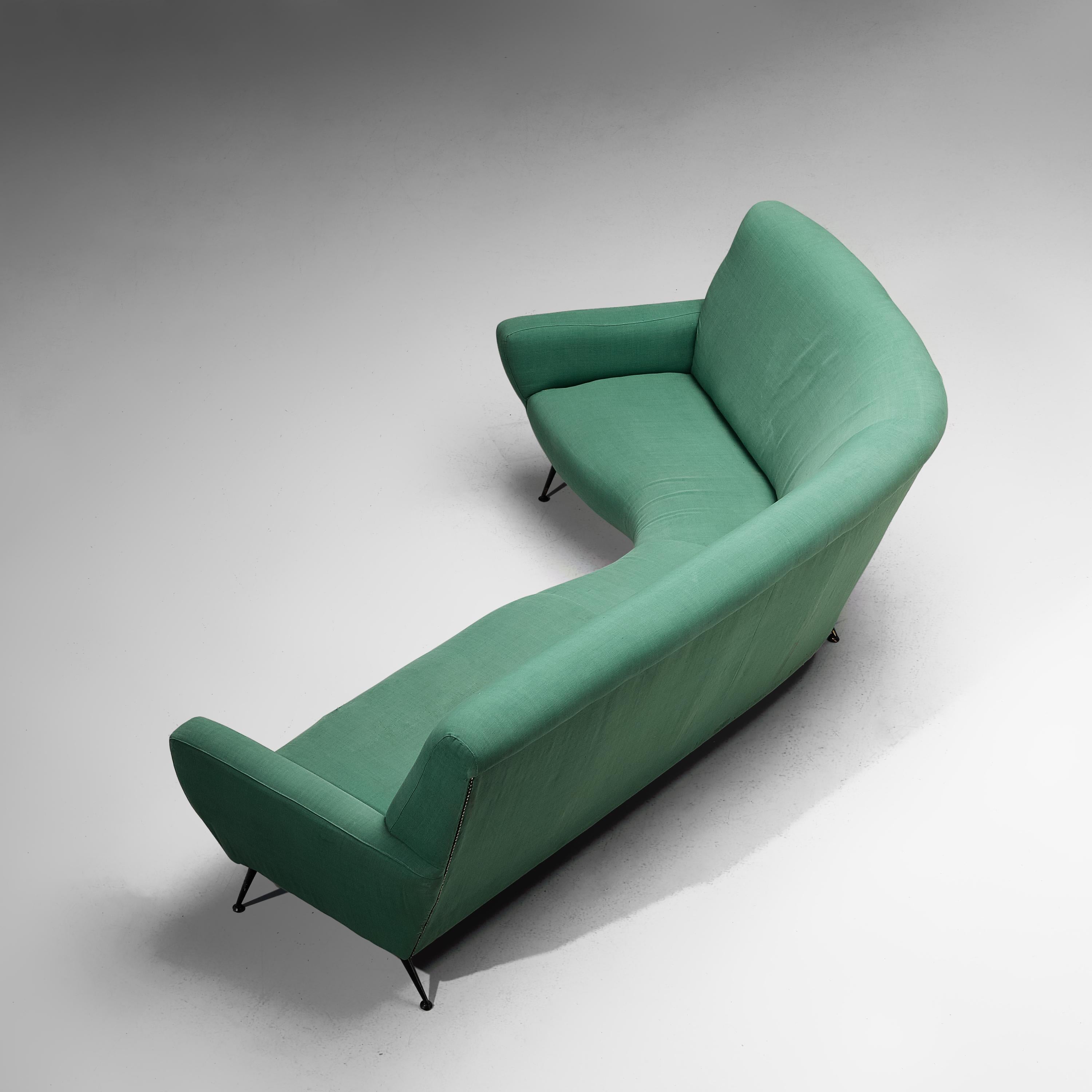 Lacquered Gigi Radice for Minotti Curved Sofa in Green Upholstery