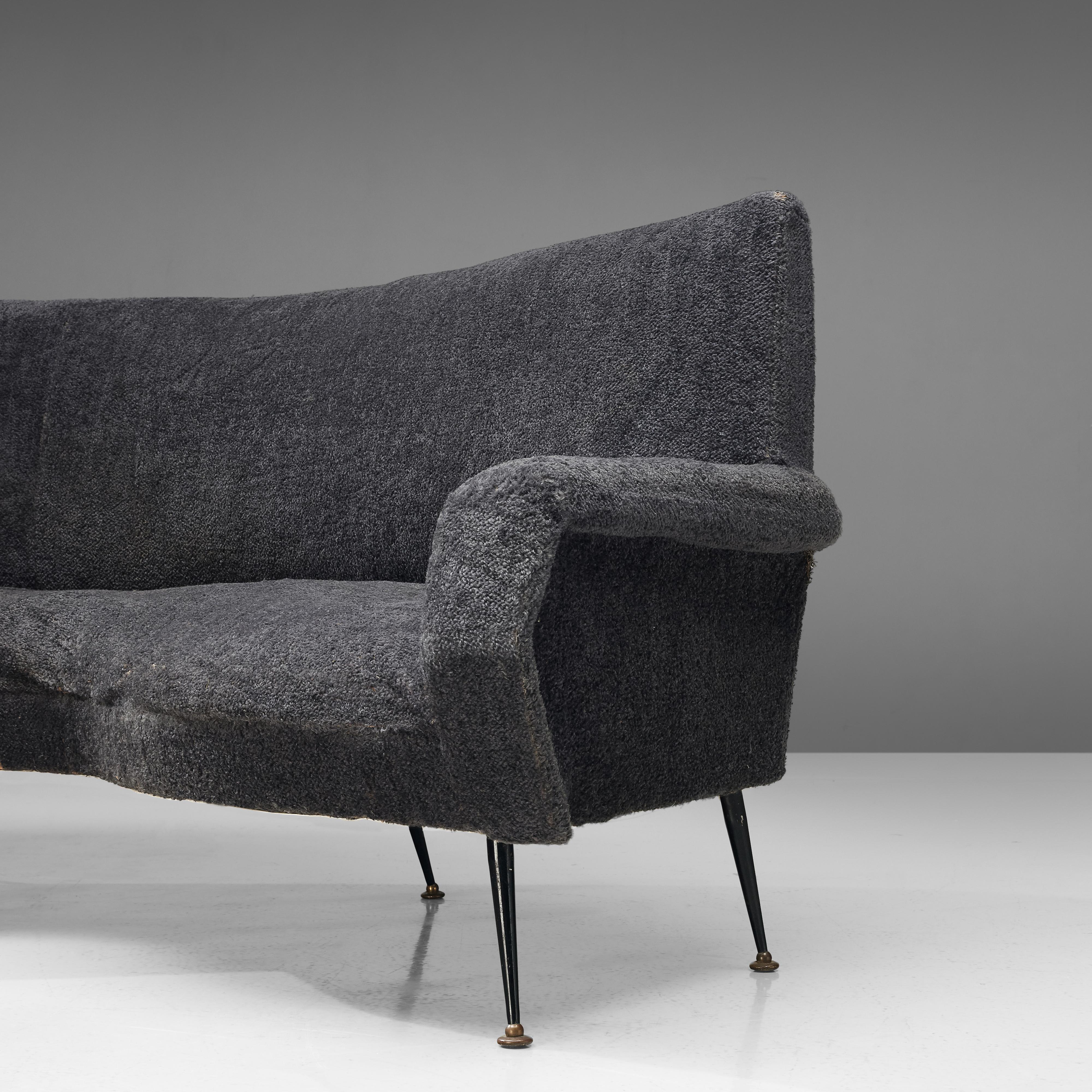 Lacquered Gigi Radice for Minotti Curved Sofa in Grey Upholstery