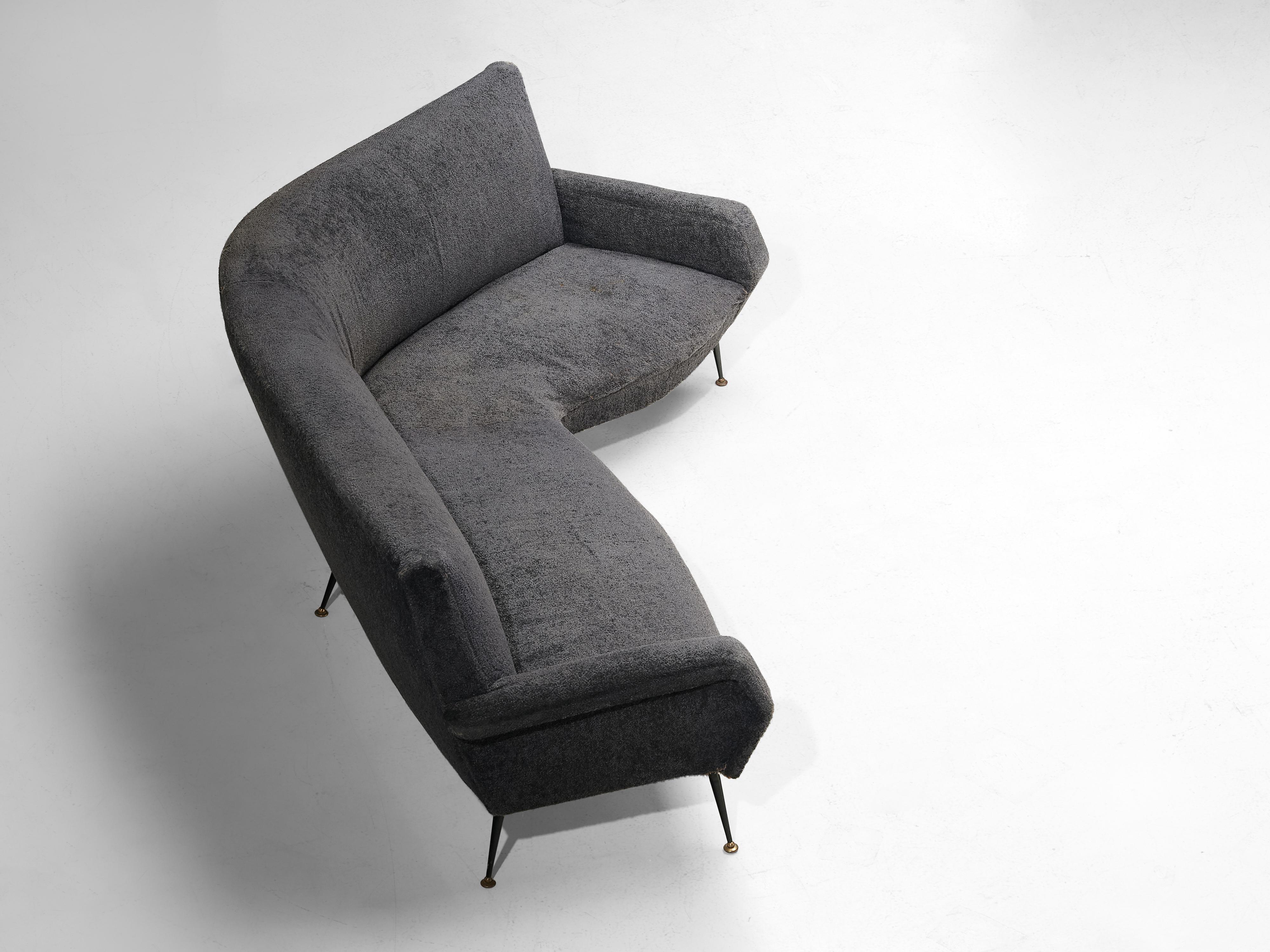 Metal Gigi Radice for Minotti Curved Sofa in Grey Upholstery
